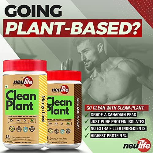 Neulife NEULIFE® CLEAN-PLANT Protein Isolate Powder | Vegan Protein Powder for Men & Women | Gluten & Sugar-free 500g (Mango Lassi)