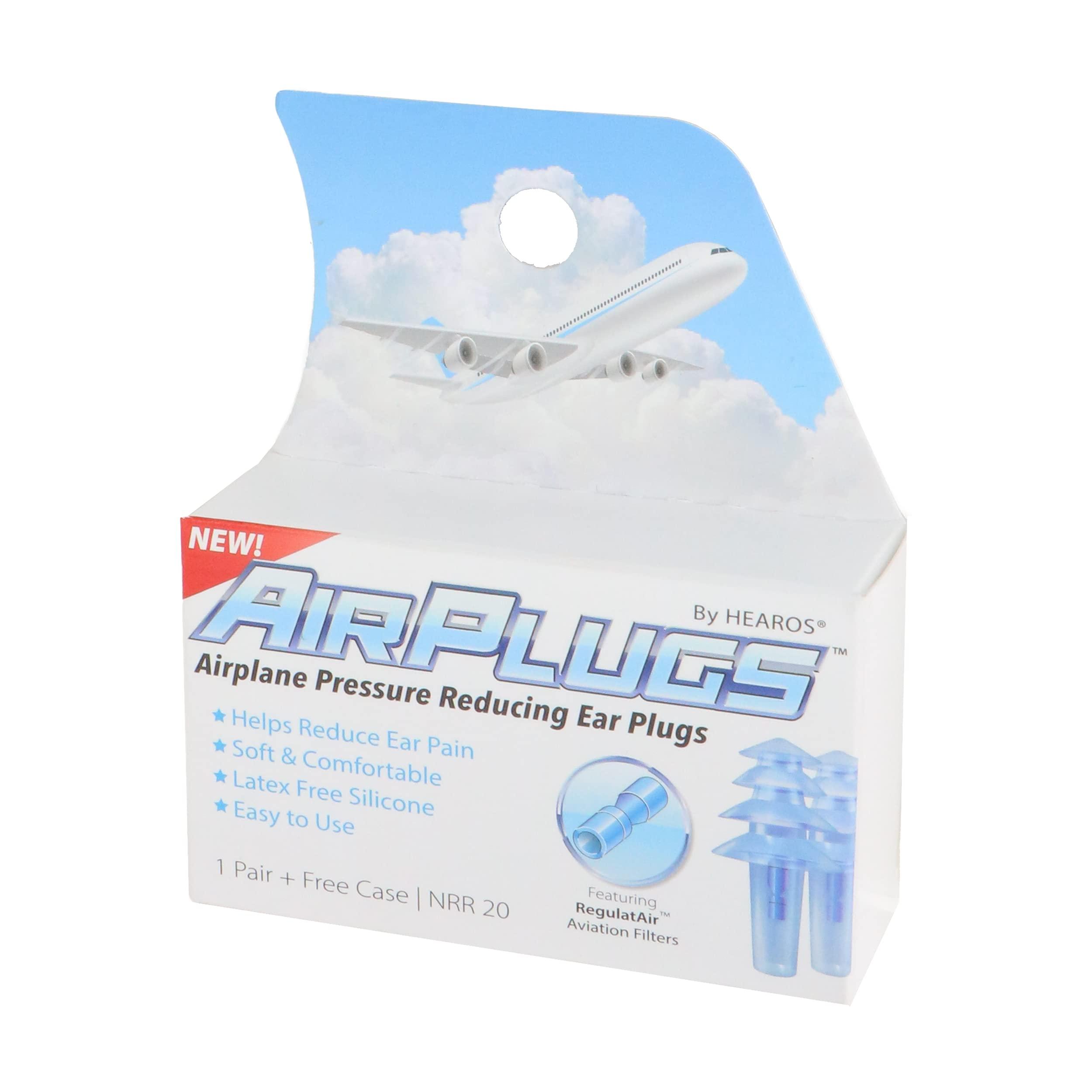 HEAROS HEAROS AirPlugs Airline Pressure Reducing Earplugs, 1 Pair + Free Case, Latex Free Silicone, Reduce Ear Pain, NRR 20, Clear (5805)