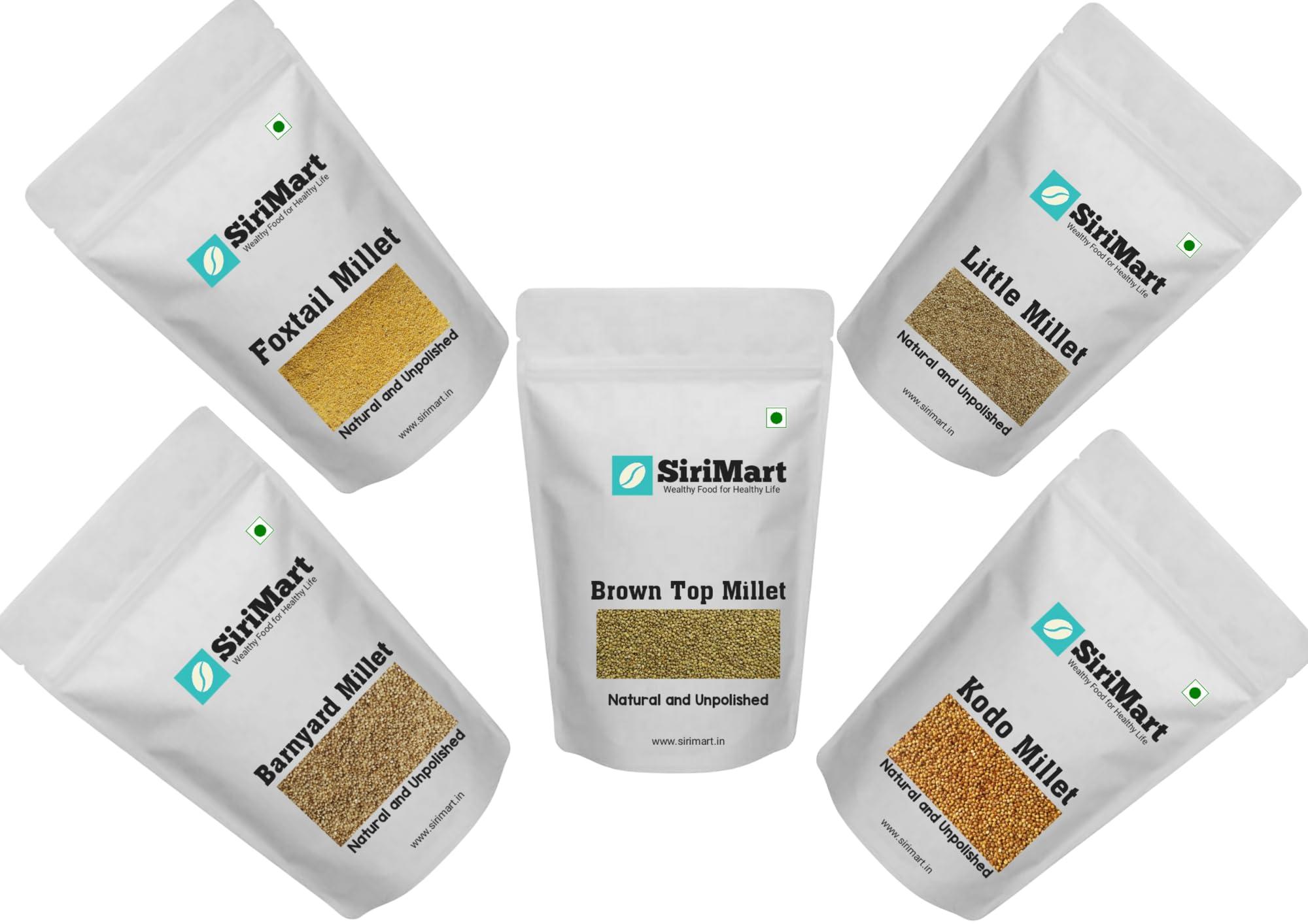 SiriMart Siridhanya millets combo pack of 5 Positive Millets Unpolished & Organic | Dr Khader Vali Millets | Browntop, Barnyard, Foxtail, Kodo, Little Millet Rice