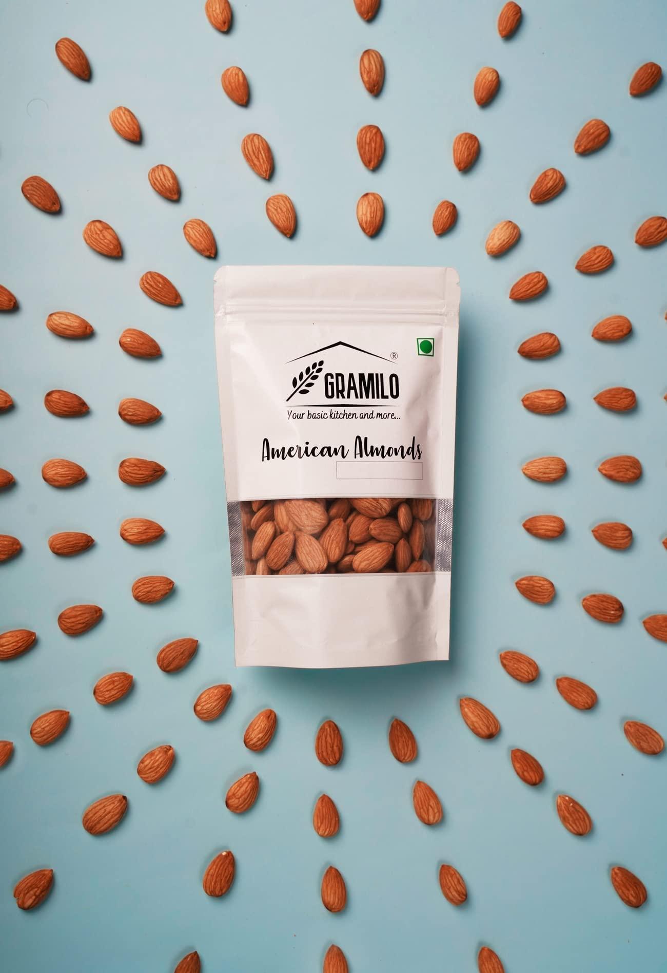Gramilo-Your basic kitchen and more .. GRAMILO American Almond Regular, Natural & Healthy Superfood Energy Snack for Ideal for Baking, Salads & Snacking Delicious Dry Fruits, Good Source of Protein and Minerals,Pack of 250 Gram