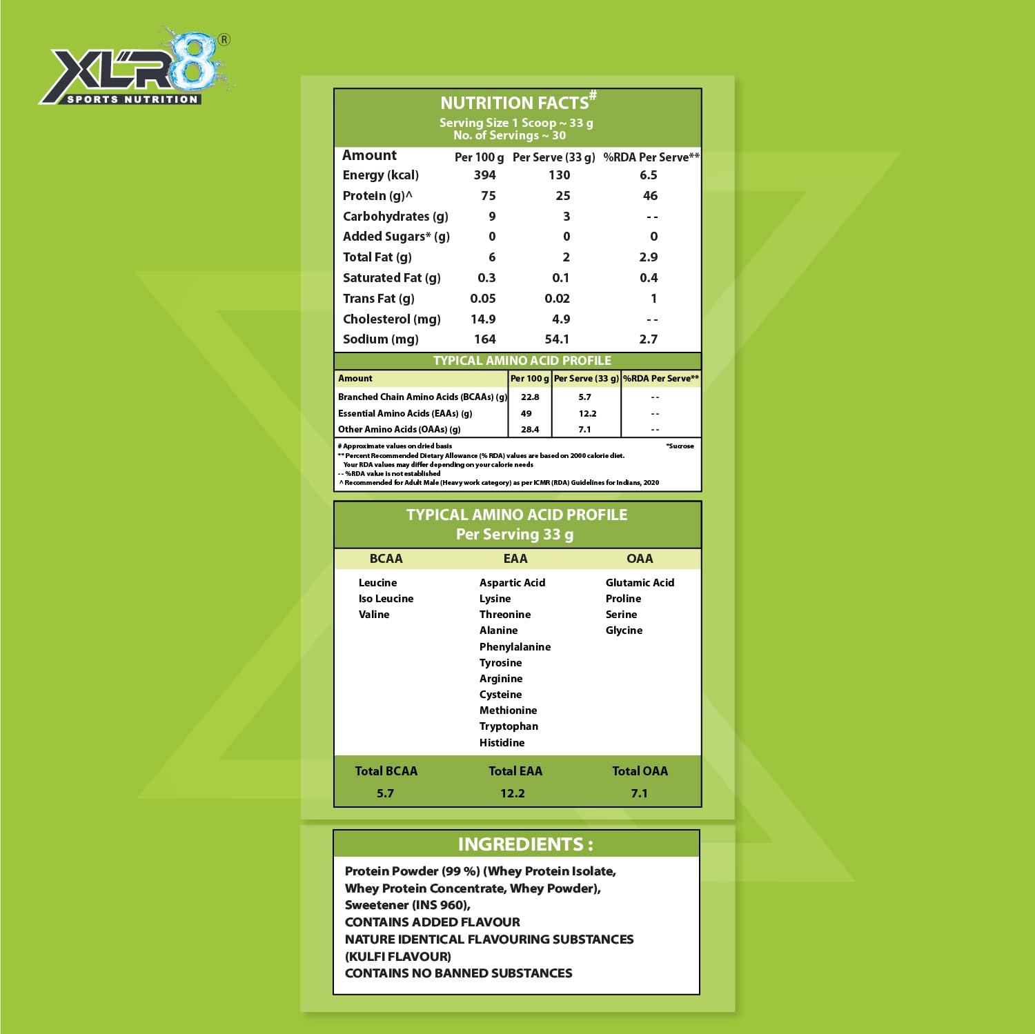 XLR8 XLR8 Natur Iso Gold Whey Protein Isolate, 25g Protein, 5.7g BCAA, Zero Sugar, Muscle Recovery (1 Kg (Pack of 1), Masala Milk Flavour)