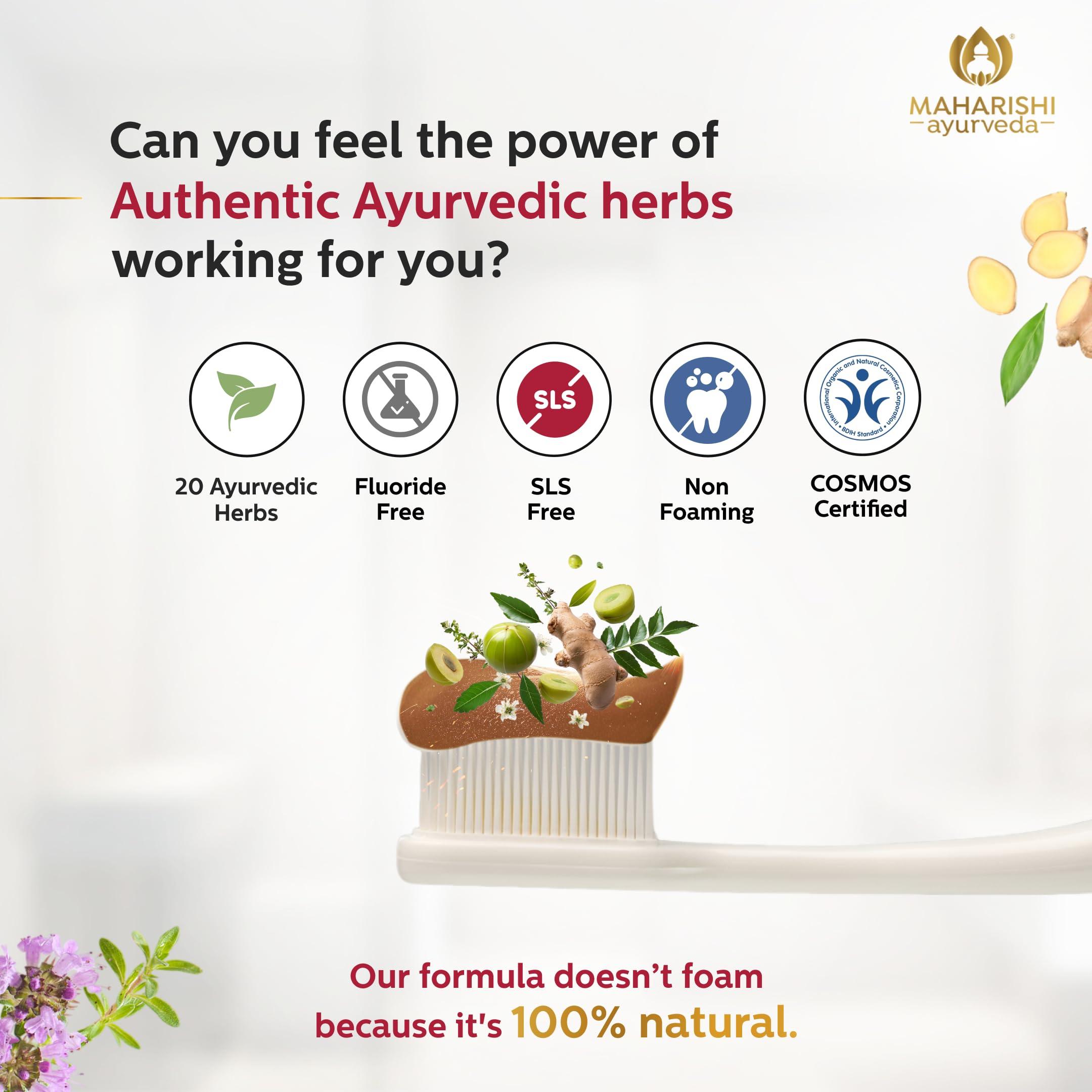 Maharishi Ayurveda Maharishi Ayurveda Ayurdent Classic Toothpaste | Unique Saliva Balancing Formula | For Toothache, Bleeding Gums, Sensitivity, Cavities, Plaque & Bad breath | Non Foaming, SLS & Fluoride Free Pack of 4