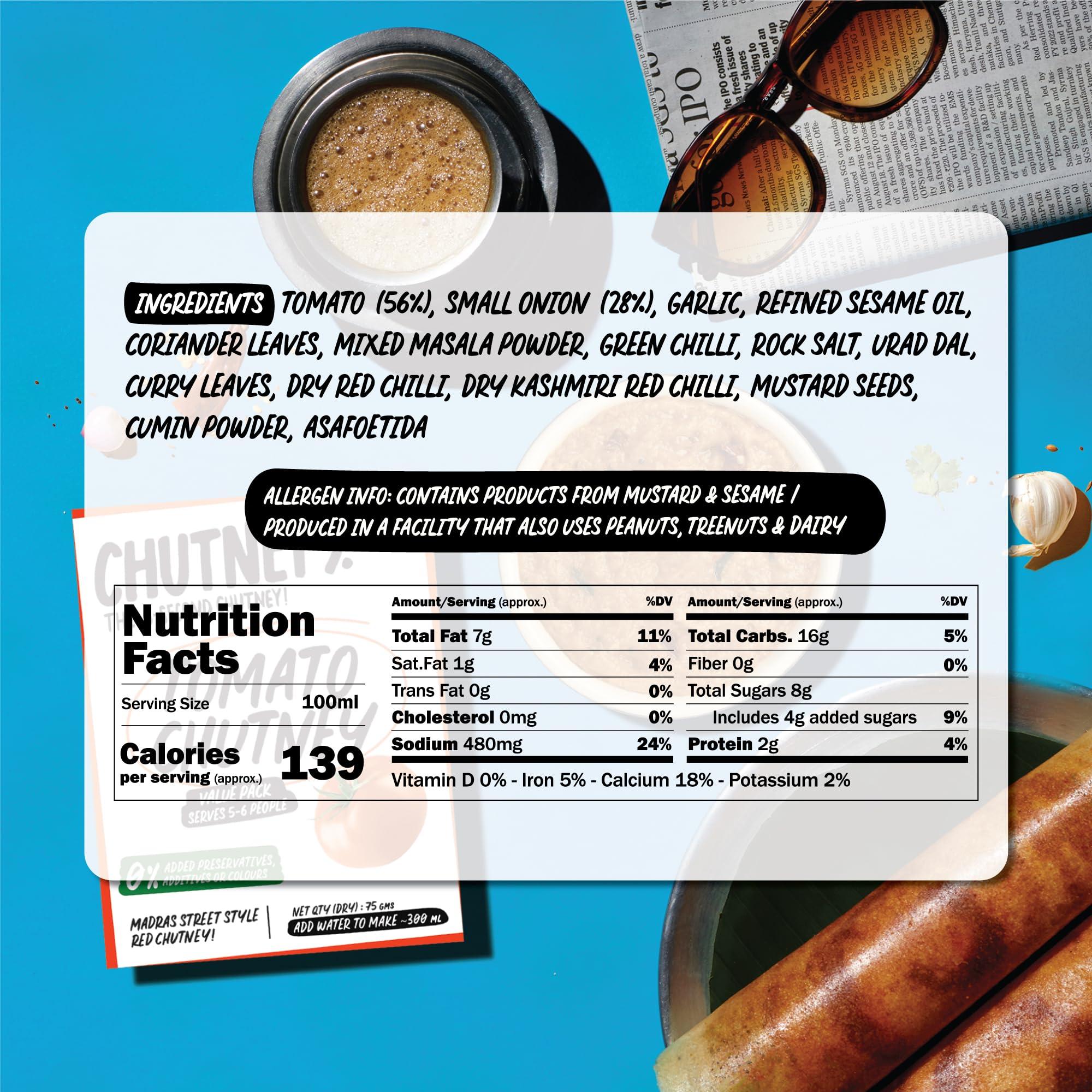 CHUTNEFY Chutnefy - 5-Second Instant Tomato Chutney - Pack of 1 Serves (5-6) | Home Style Delicious & Ready-to-Eat Chutneys| 100% Natural Ingredient | No Preservatives or Additives