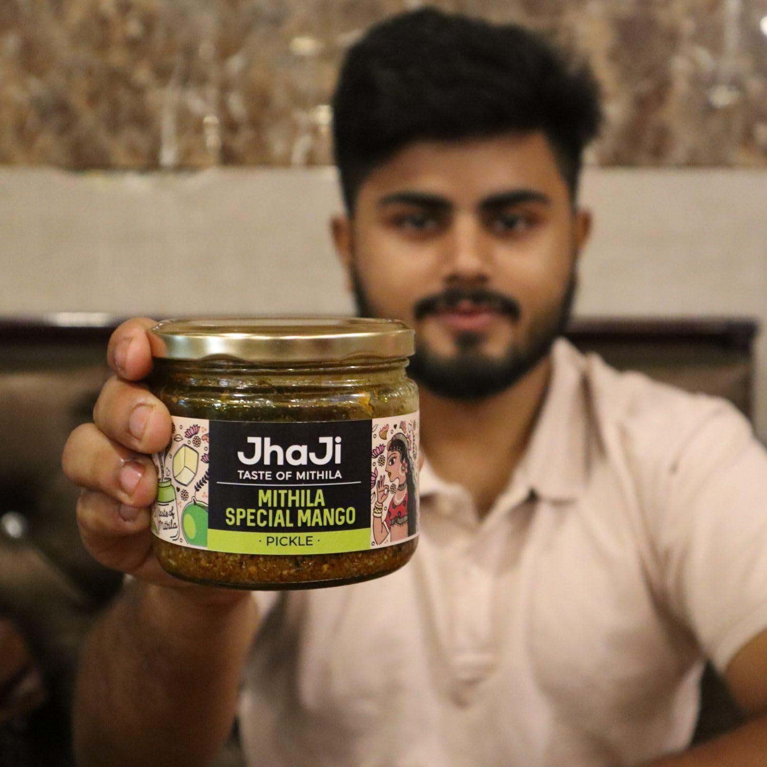 JhaJi - Taste of Mithila JhaJi - Taste of Mithila Special Mango Pickle|Bihari Style Aam Ka Achaar|Tangy & Spicy|Masaledaar & Khatta|1-Inch Mango Pieces|Sun-Dried. No Artificial Preservatives & Colors|Bihari-Style Pickle,250G