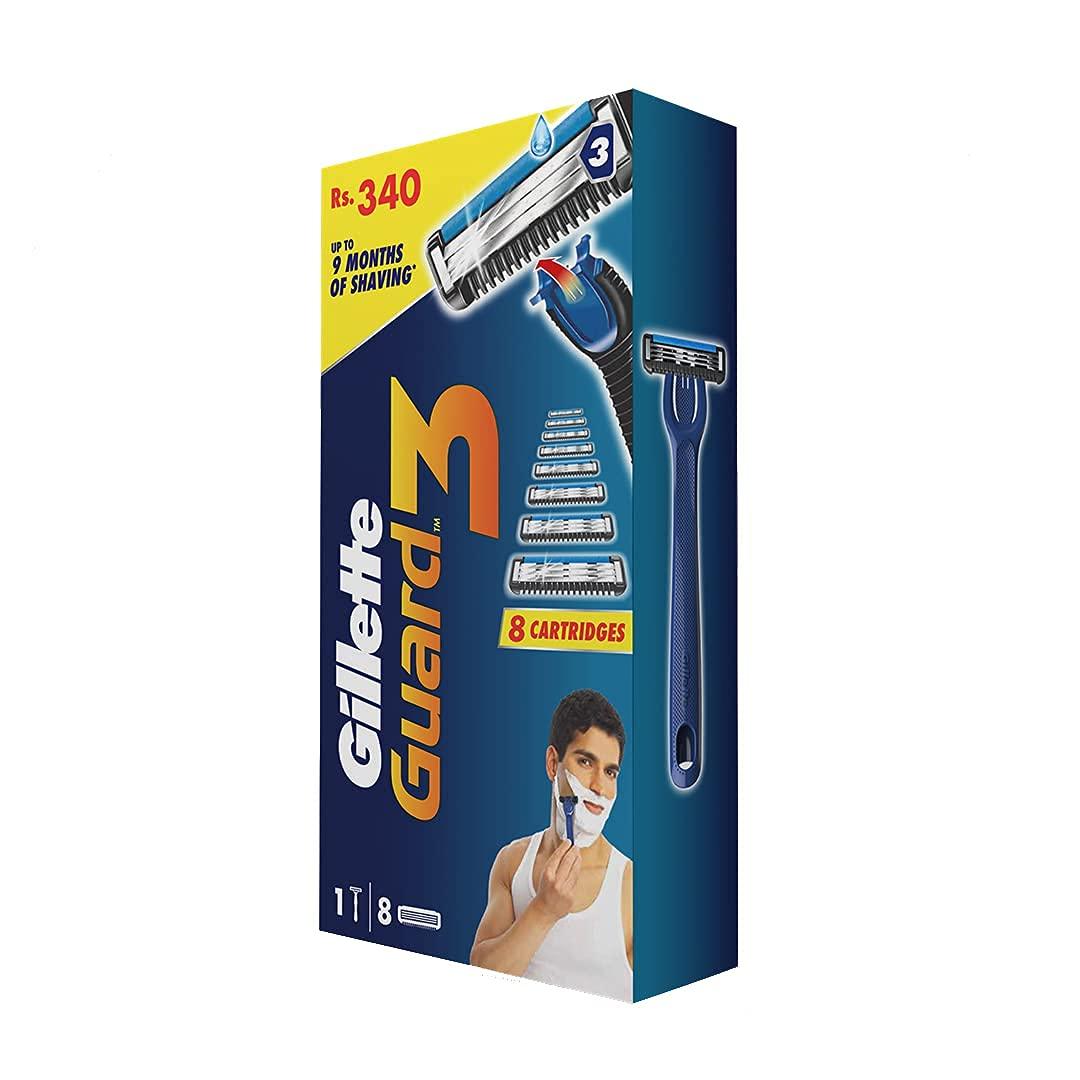 Gillette Gillette Guard 3 Single Razor With 8 Blades Pack & Classic Regular Pre Shave Foam, 418 Gram With 33% Extra Free