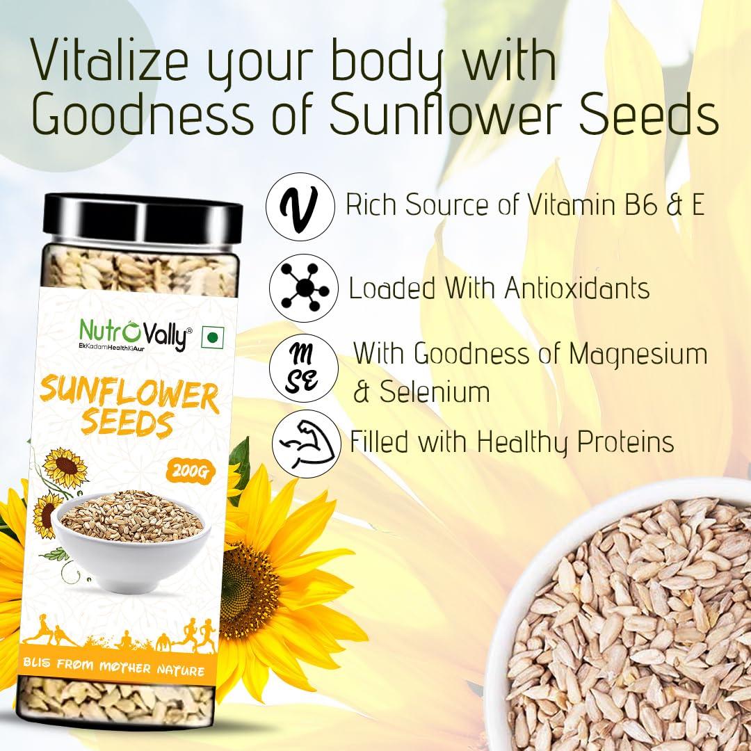 Nutrovally NutroVally Sunflower Seeds for Eating with Goodness of Magnesium | Healthy Snacks Seeds | High in Vitamin, Fibre & Protein 200 gm