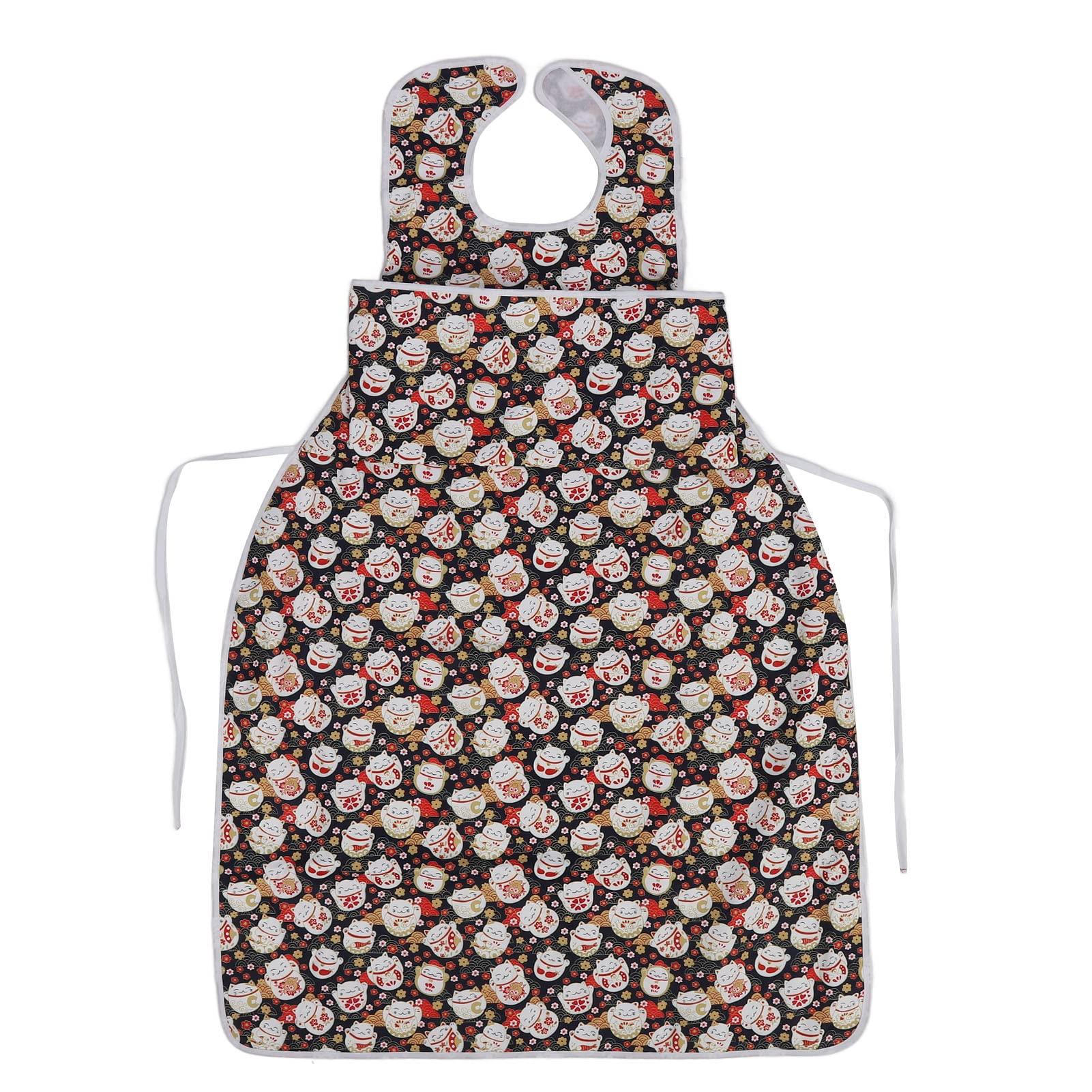DNEI DNEI Adult Long Bib, 3D Large Calibre Food Clothing Protector Foldable for Elderly for Lunch (Cat Pattern)
