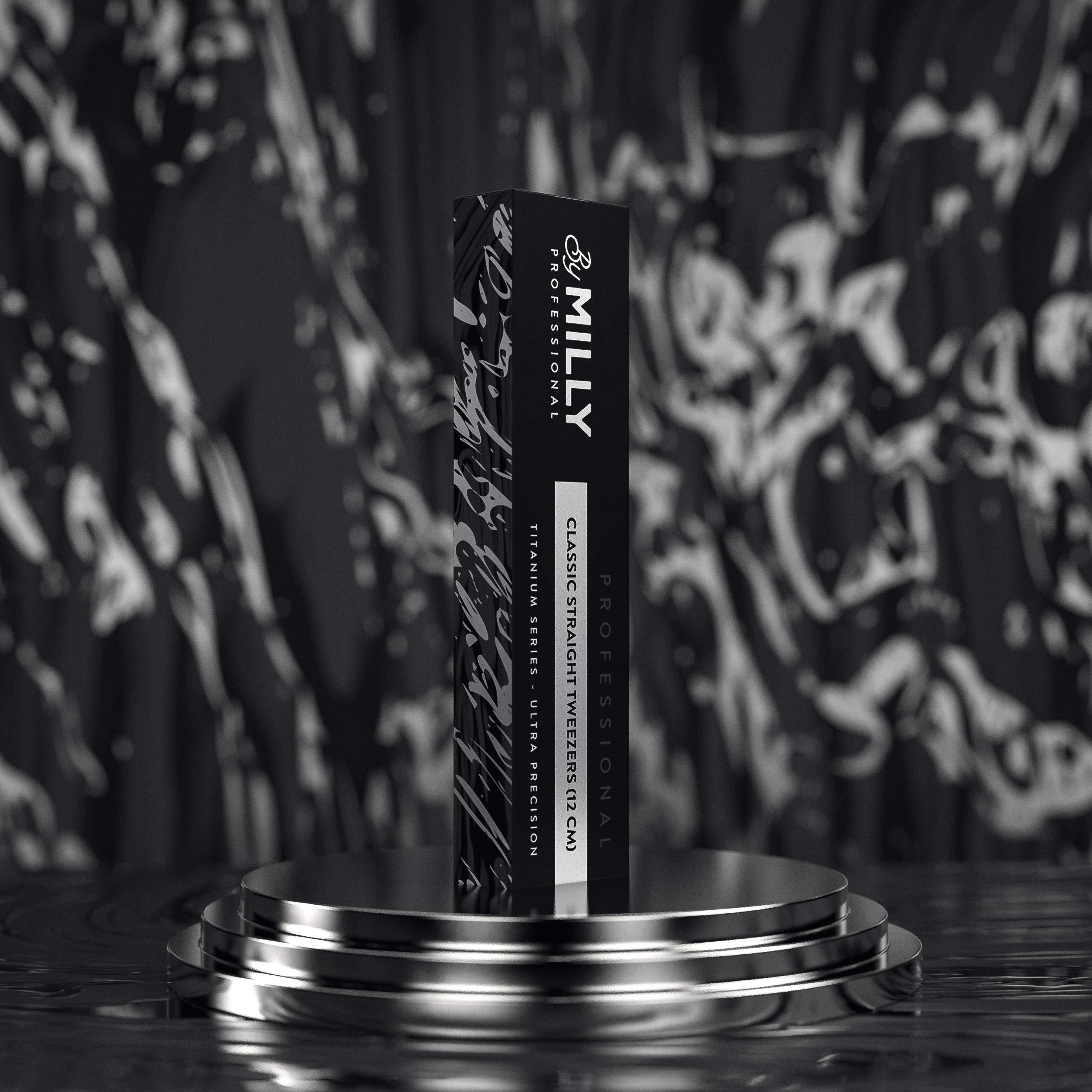 By MILLY By MILLY Professional Series - Eyelash Extension Tweezers - Straight Lash Tweezers for Classic Pickup and Isolation - Precision Pointed Tip - Titanium Coated Stainless Steel - 14 cm (5.5 inches)