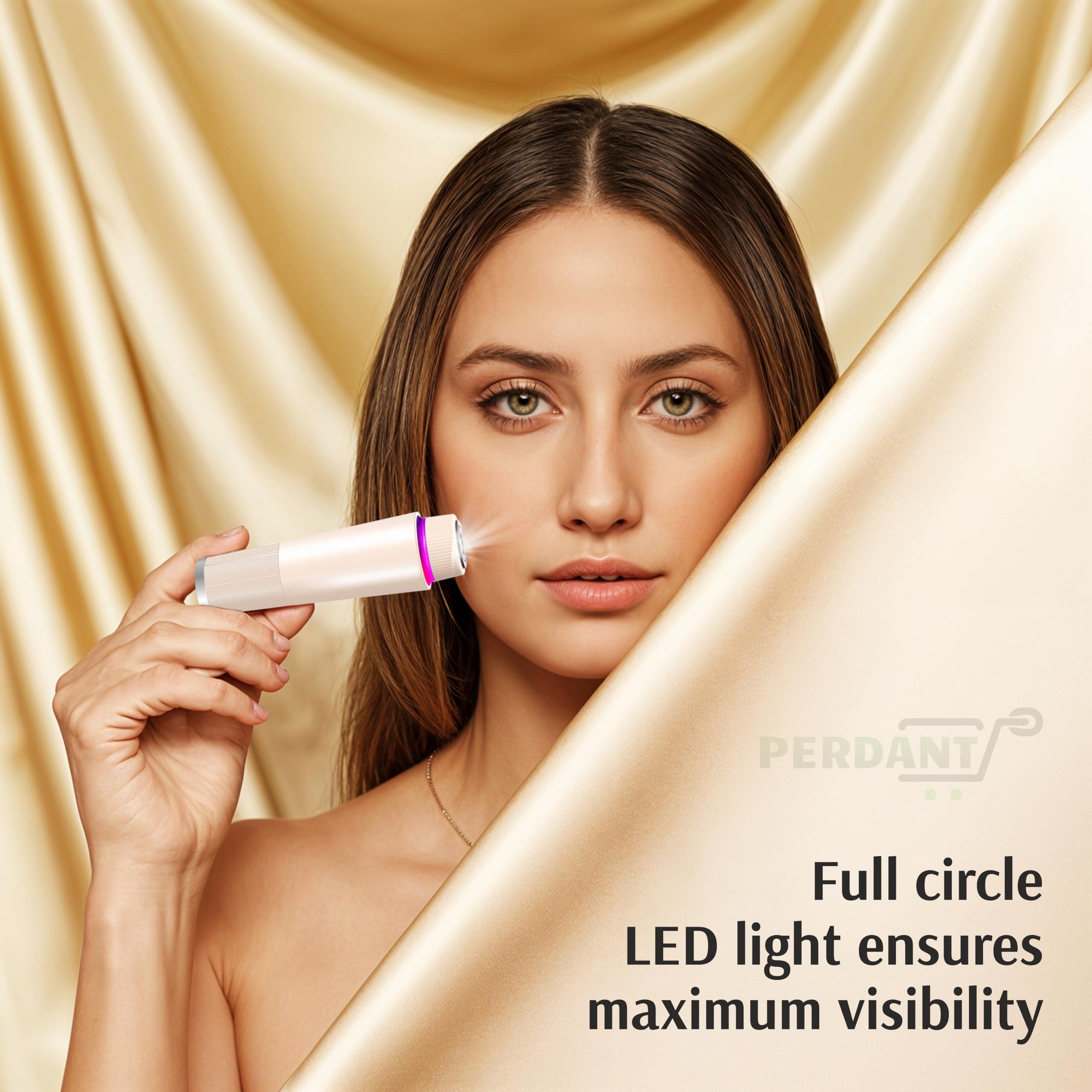 Perdant PERDANT Portable Facial UV Hair Remover with Wide Hypoallergenic Head for Gentle Experience at Home and Portable Light-Up Lipstick Shaped (Skin)