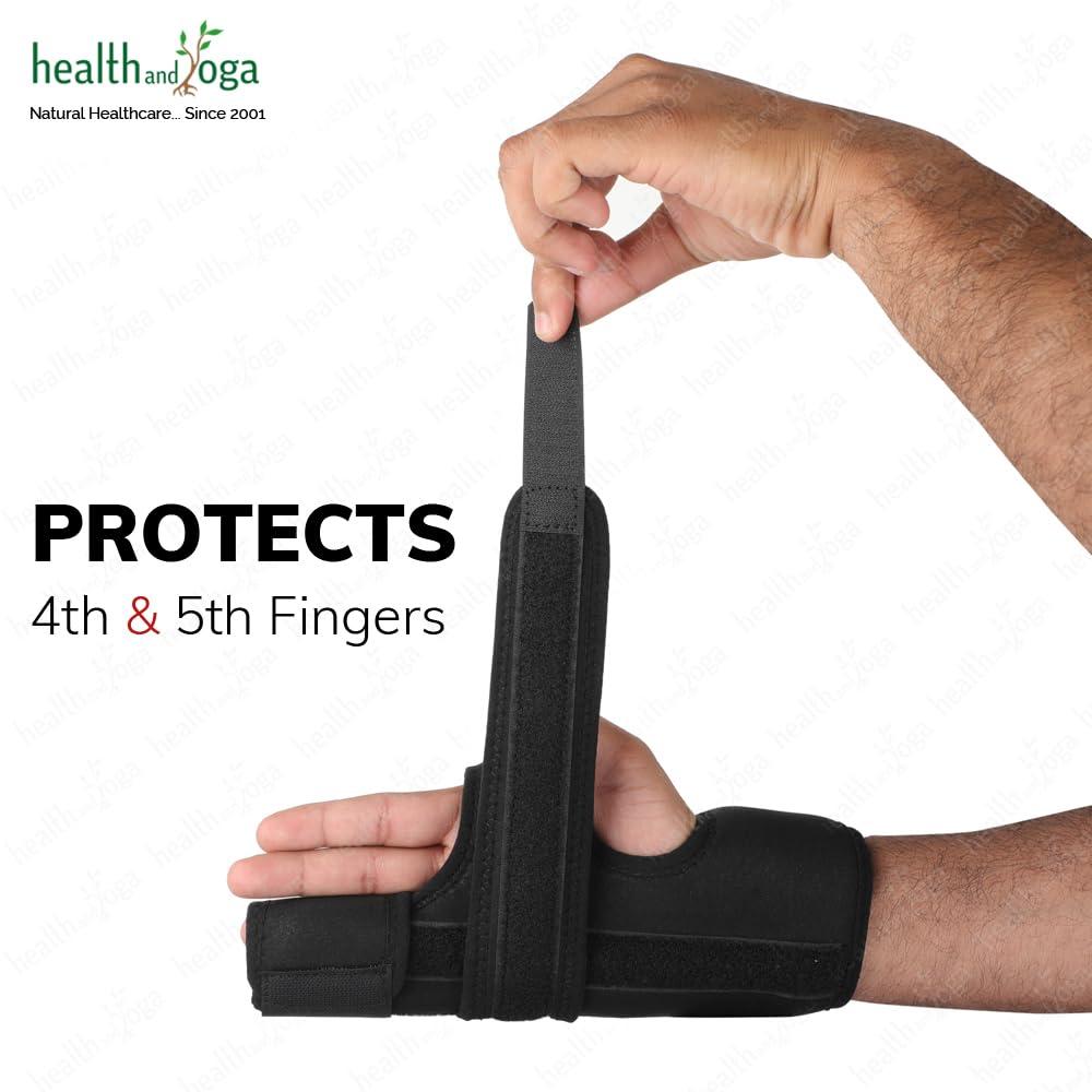 HEALTHANDYOGA HealthAndYoga GuardNHeal Boxer Finger Splint (M) -Ulnar Gutter Contraption with Straps & Aluminium Strip- Protects & Immobilizes 4th & 5th Fingers- For Fracture, Sprain - Fits Both Left & Right Hands