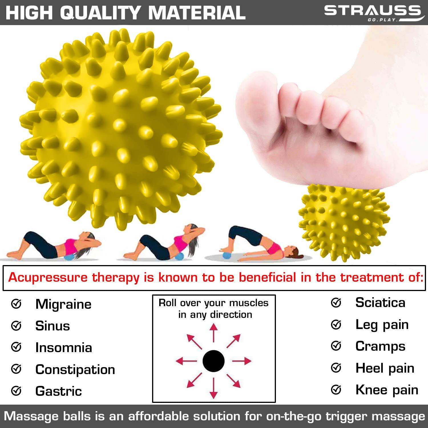 STRAUSS Strauss Acupressure Massage Ball, 3.5 inch|Deep Tissue Massage for Trigger Point Therapy, Myofascial Release & Muscle Knots |Acupressure Therapy Ball |Ideal for Back, Neck, Foot,Shoulder,Yoga,(Yellow)