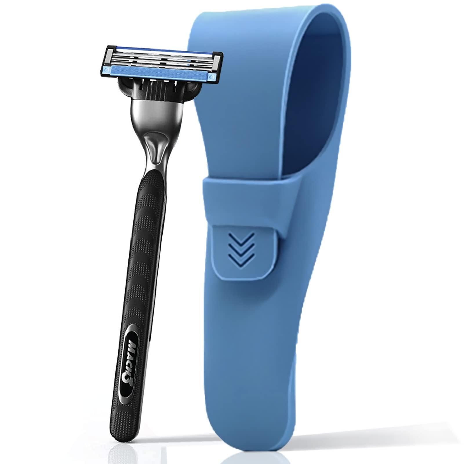 Viniso Razor Case Portable Silicone Razor Holder Case Compatible with Gillette Razor, Soft Shaver Cover Bag Waterproof Travel Razor Carrying Case for Manual Razors (Black+Blue)