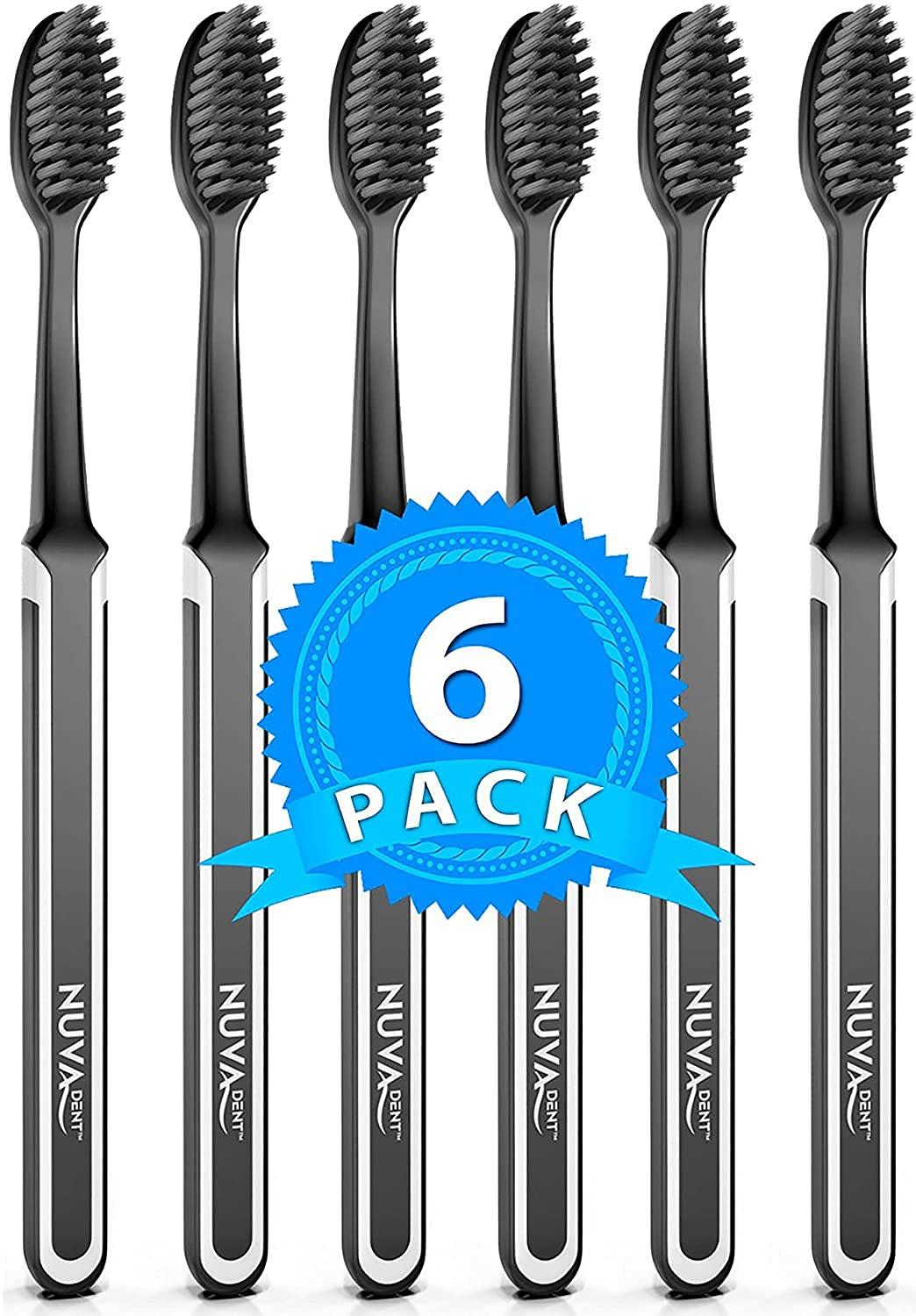 Nuva Dent NUVA DENT Charcoal Toothbrushes - Charcoal Toothbrush Soft, Activated Charcoal Toothbrush Super Soft, Toothbrush Charcoal, Teeth Whitening Charcoal Tooth Brush - Adults & Kids - 6 pc, Extra Gentle