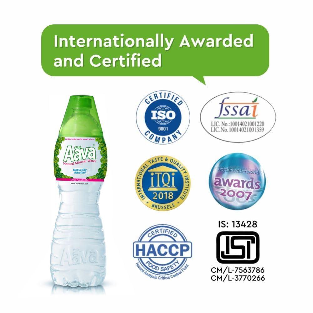 AAVA Aava Naturally Alkaline Mineral Water 1 LTR Cup-Cap | Pack of 12 (Origin Aravalli Hills , 100% Alkaline pH 8.0+ , Benefits of Calcium & Magnesium)
