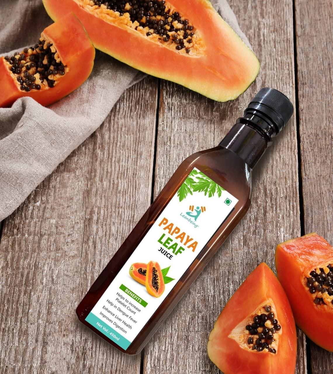 LEANBEING Herbaveda - Papaya leaf juice 900ml ( 450ml *2 )| Pure | Increases Platelet count | Good For skin & hair