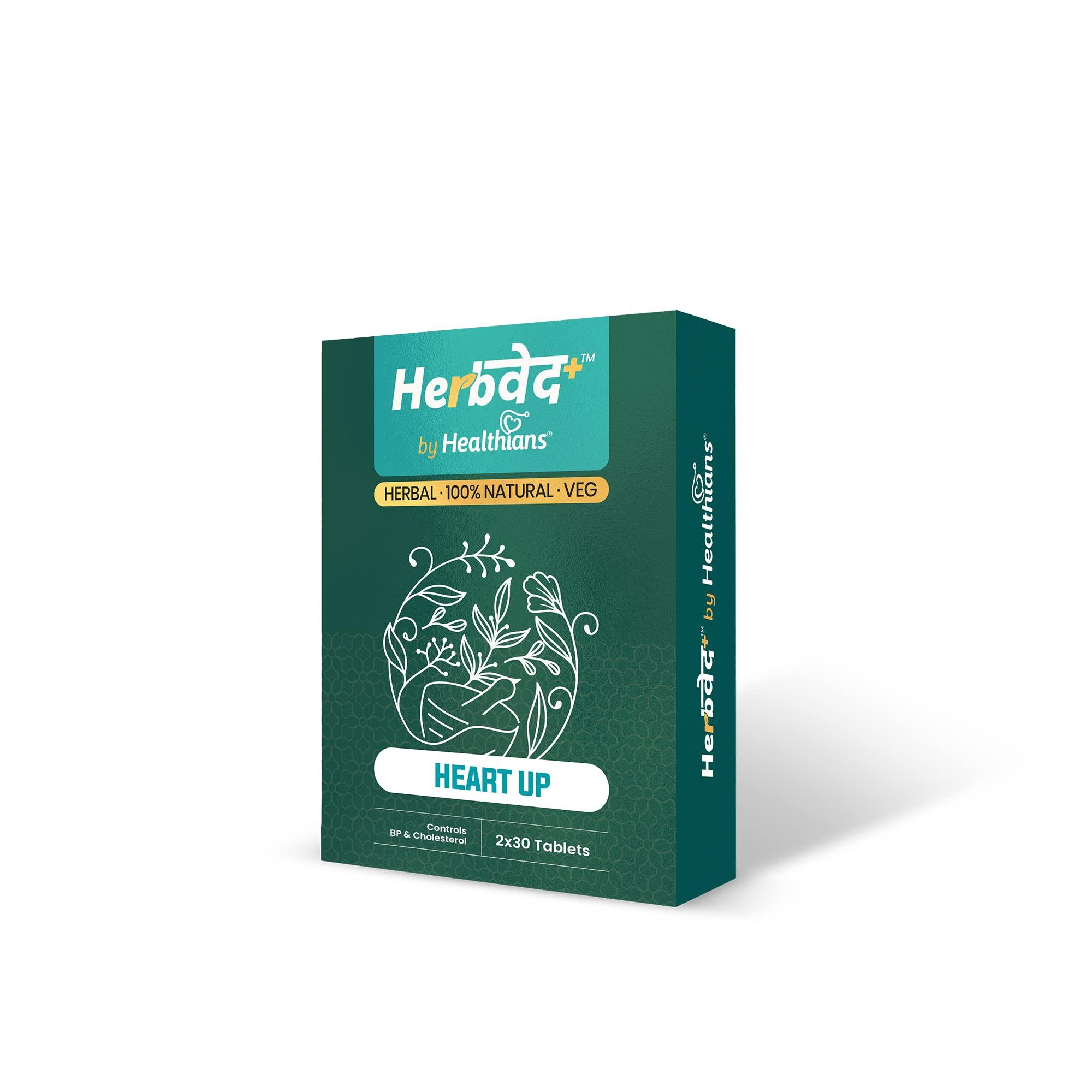Herb+ by Healthians HerbVed+l Heart-up | Natural & Safe Product | Healthy Heart | Cholesterol Control | Cardiac Wellness | Clinically Researched | Herbal Supplement | No Harmful Chemicals & Preservatives 60 Tablets
