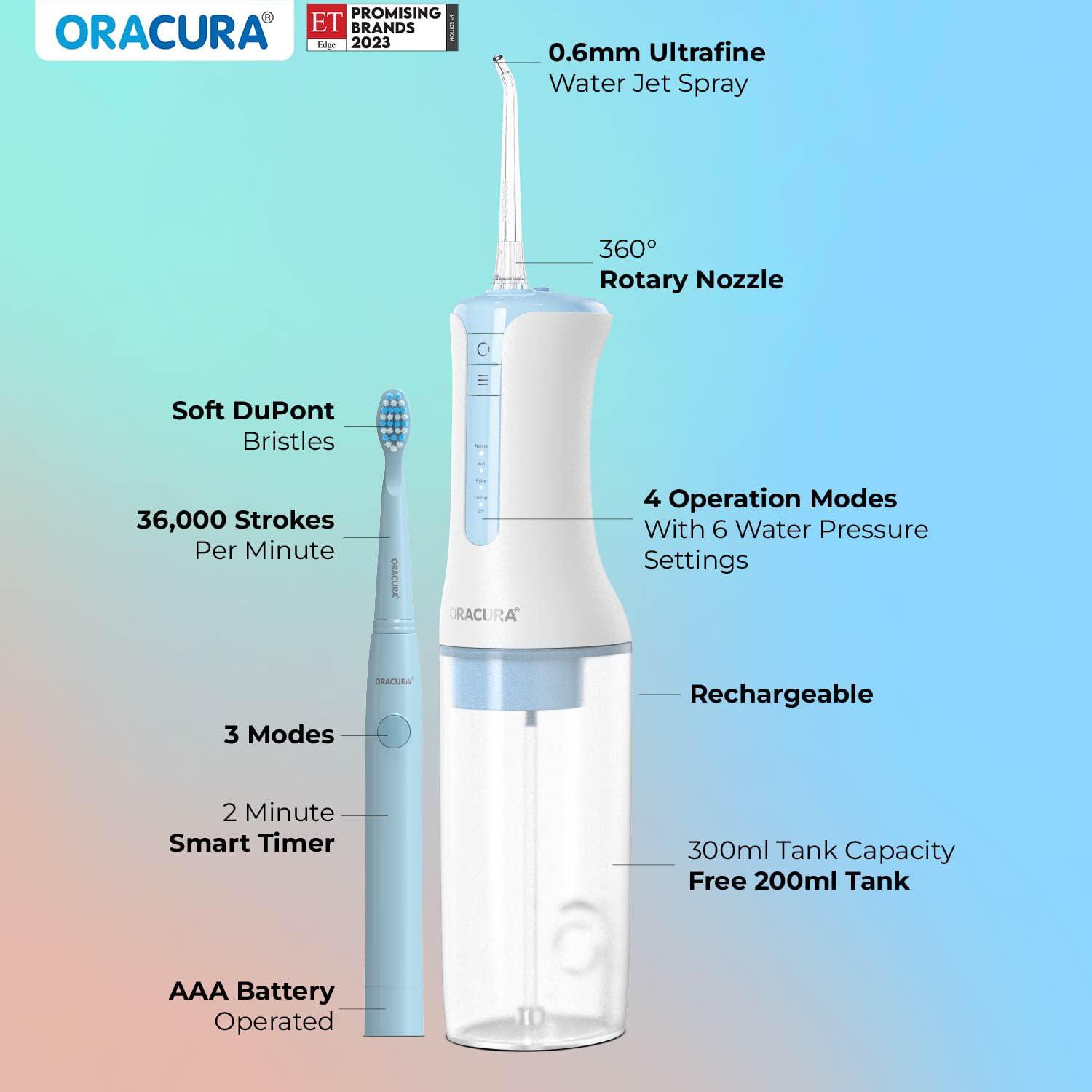 ORACURA ORACURA Daily Care Combo Black OC300 Smart Pro Water Flosser & Grey SB200 Sonic Lite Electric Rechargeable Toothbrush
