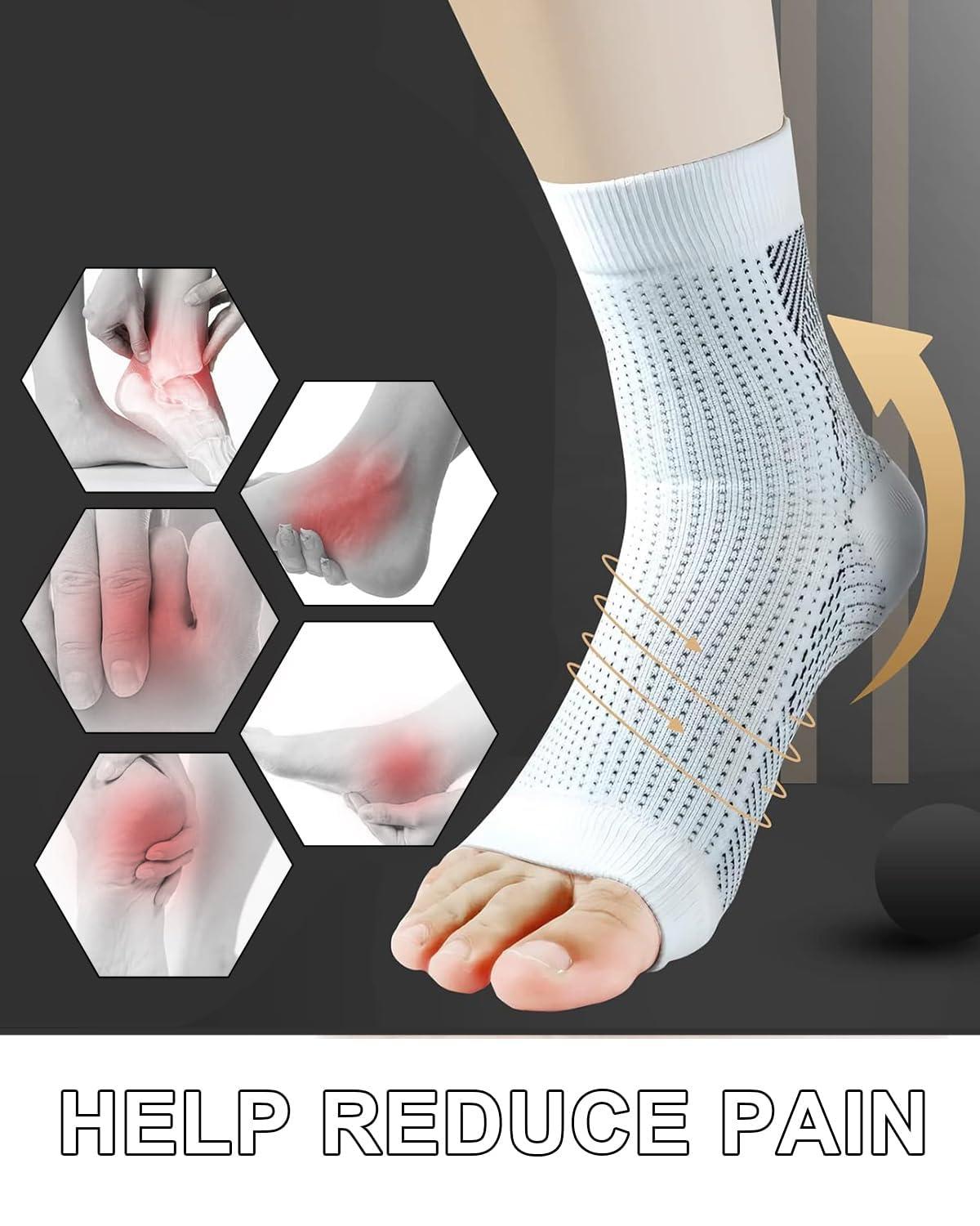 NHCDFA NHCDFA 3 Pairs Compression Socks for Women, Neuropathy Socks, Arch Support, Foot & Ankle Swelling, Achilles Tendon, Heel Pain, Injury Recovery (IN, Alpha, Free Size, blcak, white and brown)