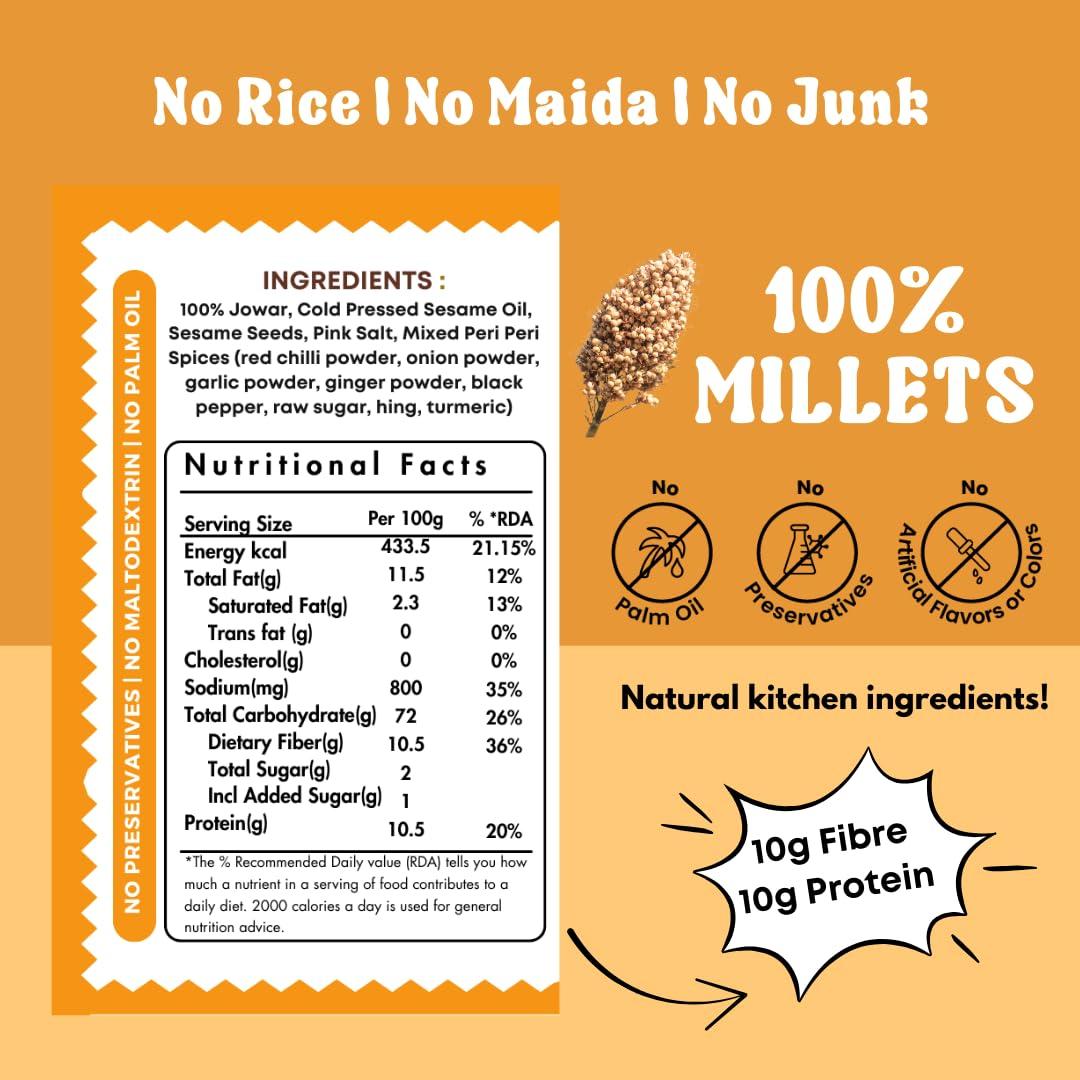 NIHKAN NIHKAN Millet Crackers - Gluten free | Vegan | High protein | High Fibre - Handmade & baked | Healthy chai time guilt free snacks - No Preservatives & No Baking soda - 100g (Jowar Peri-Peri)