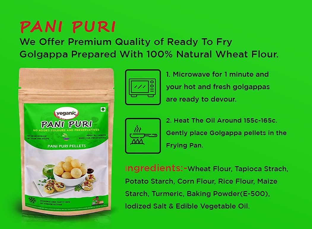 Veganic Veganic Dry Gol Gappa/ Pani Puri/ Puchka Wheat Snack Pellets | Ready To Fry Atta Golgappa Papad - 400gm