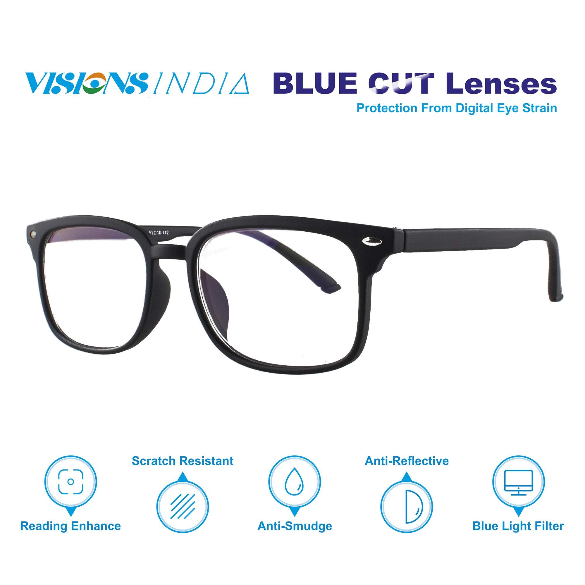 VisionsIndia VisionsIndia Anti Glare Blue Cut Invisible Bifocal Reading Glasses For Men Women Black 3 Powers in 1 (+3.00)