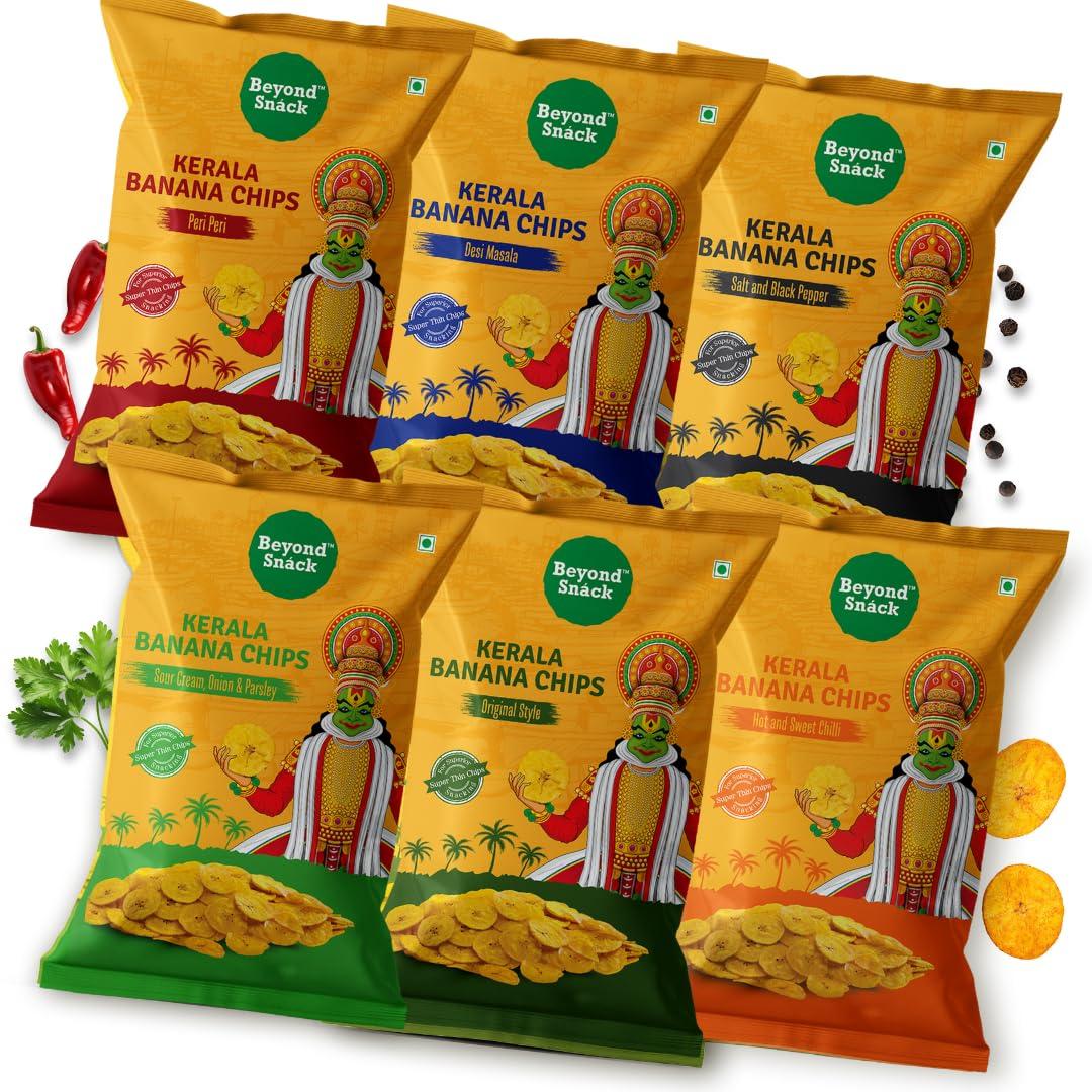 BEYOND SNACK Beyond Snack Kerala Banana Chips Thin Crunch Crispy Snacks 600g (100g*6packs) - Party Pack (600gms (Pack of 6), Combo)