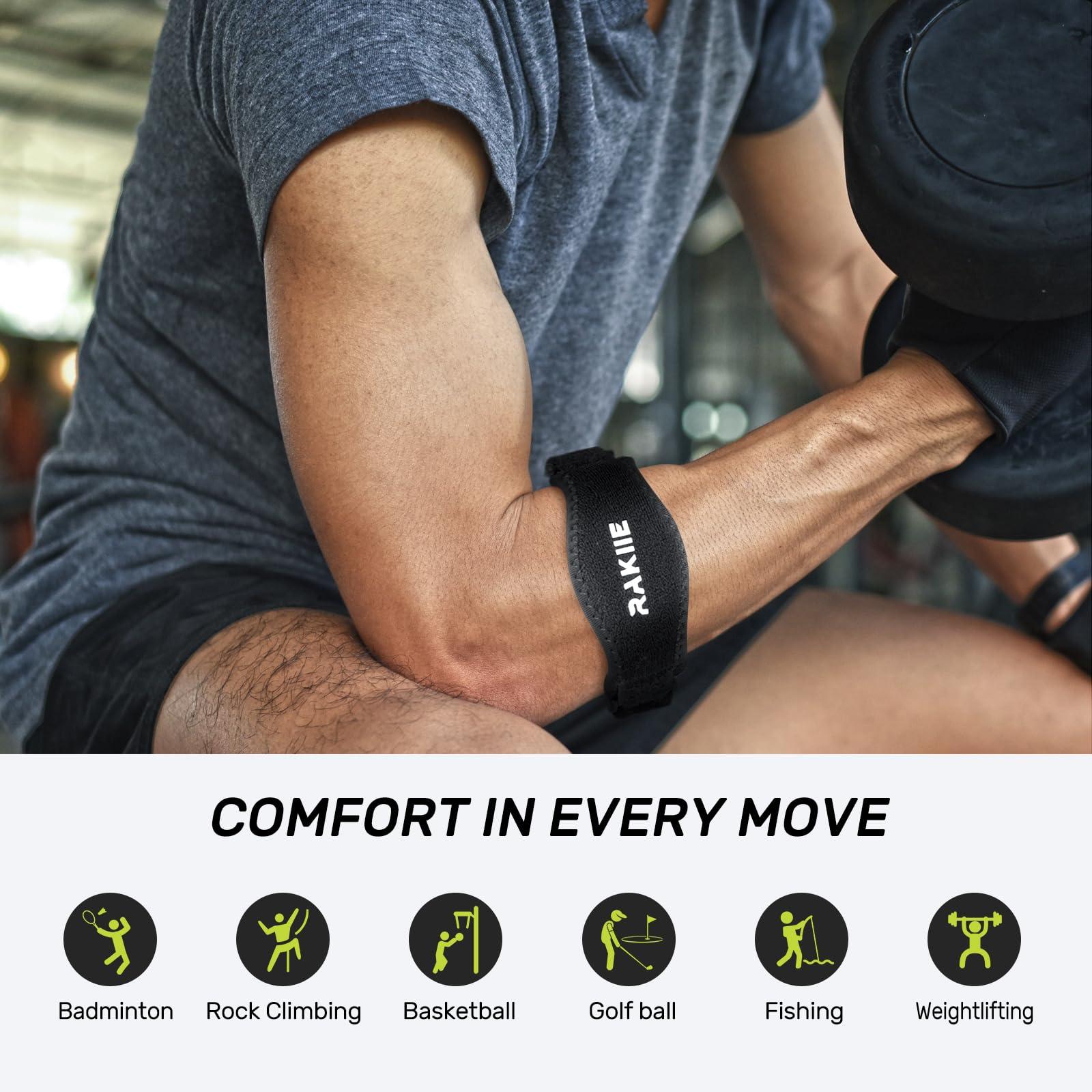 Rakiie Rakiie Elbow Brace 2 Packs for Tendonitis, Adjustable Golf and Tennis Elbow Relief for Men and Women