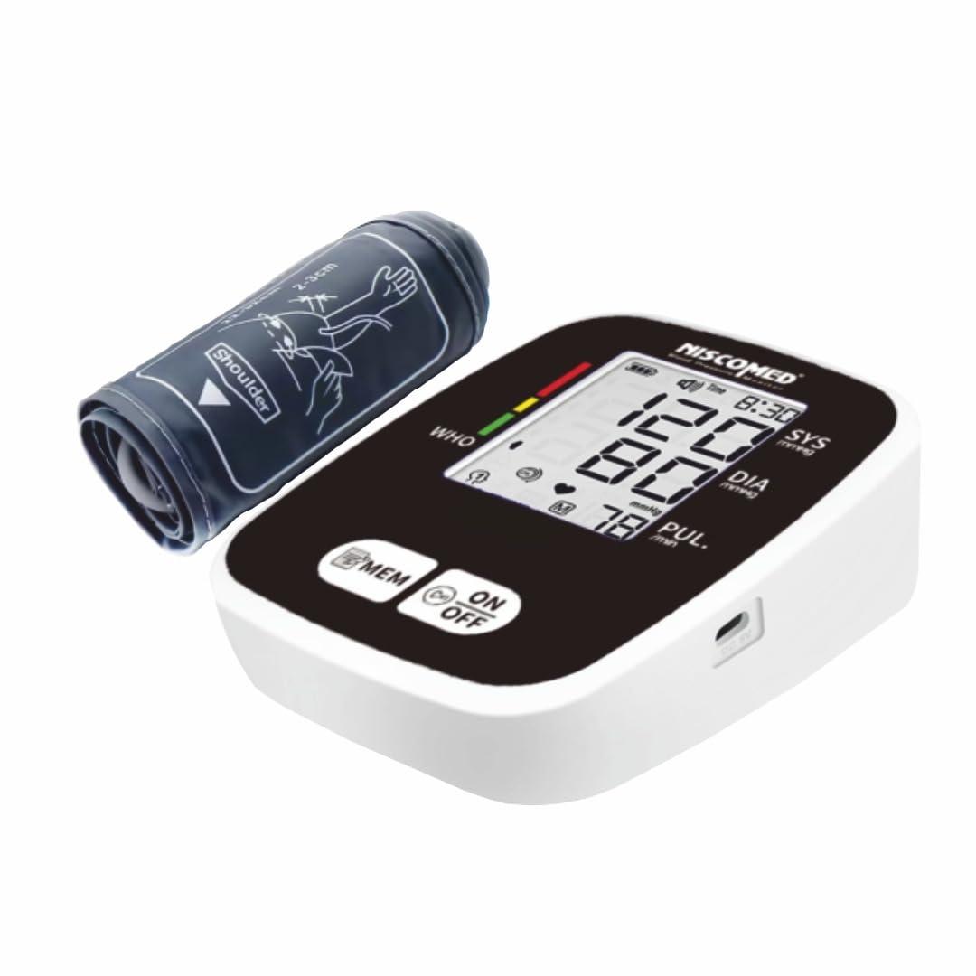 NISCOMED NISCOMED PW-221 Digital BP Check Machine For Home | Fully Automatic Upper Arm Style BP Monitor | With USB Cable & AAA Battery | Digital LCD Display | Memory 99 x 2 Users, White (1 Year Warranty)
