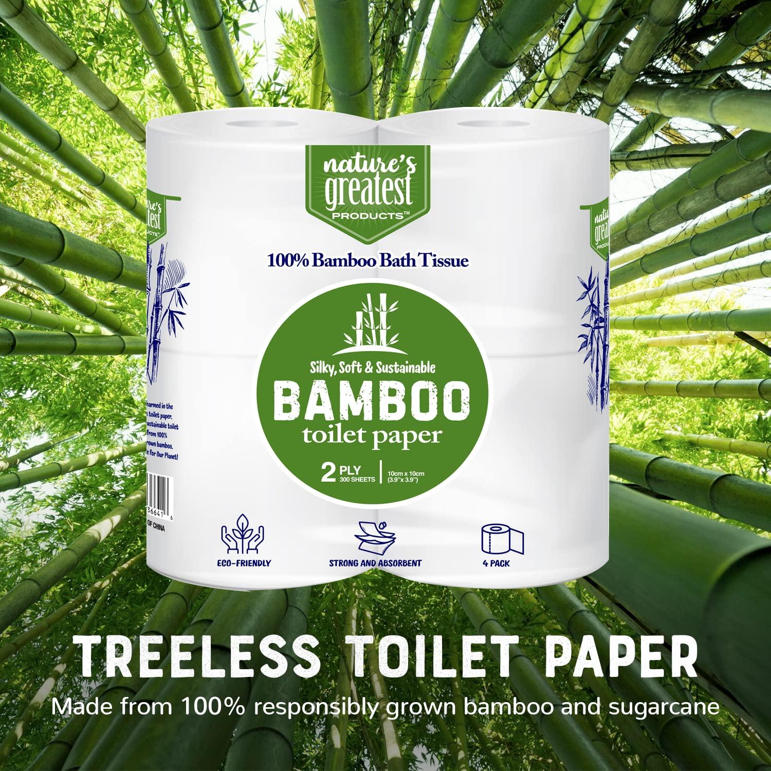 Nature\'s Greatest Foods Nature\'s Greatest, 100% Bamboo & Sugarcane Toilet Paper, 2 Ply, 300 Sheets, 4 Rolls
