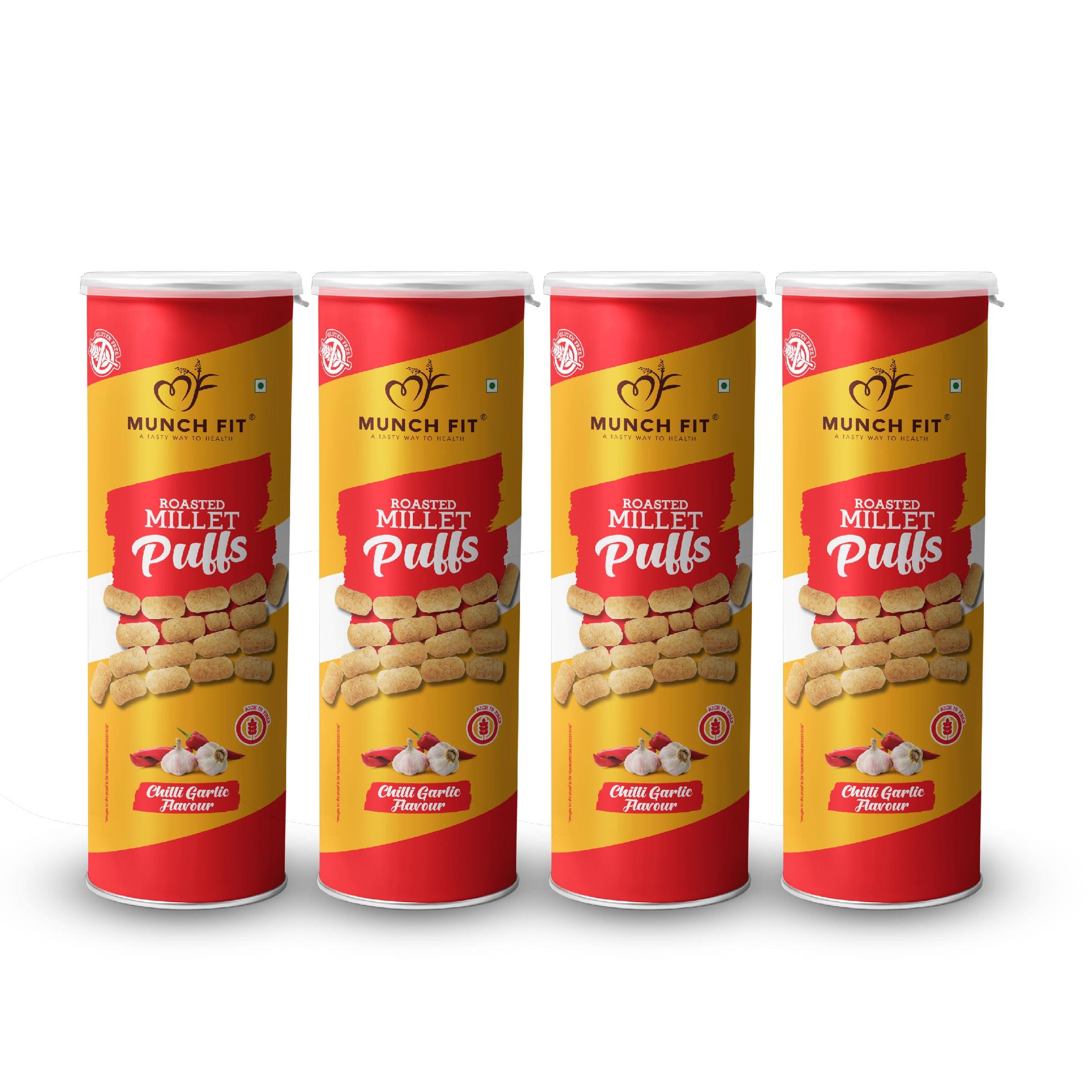 MUNCH FIT Munch Fit Healthy & Roasted Millet Snacks | 2 x 40g Tangy Tomato & 2 x 40g Chilli Garlic