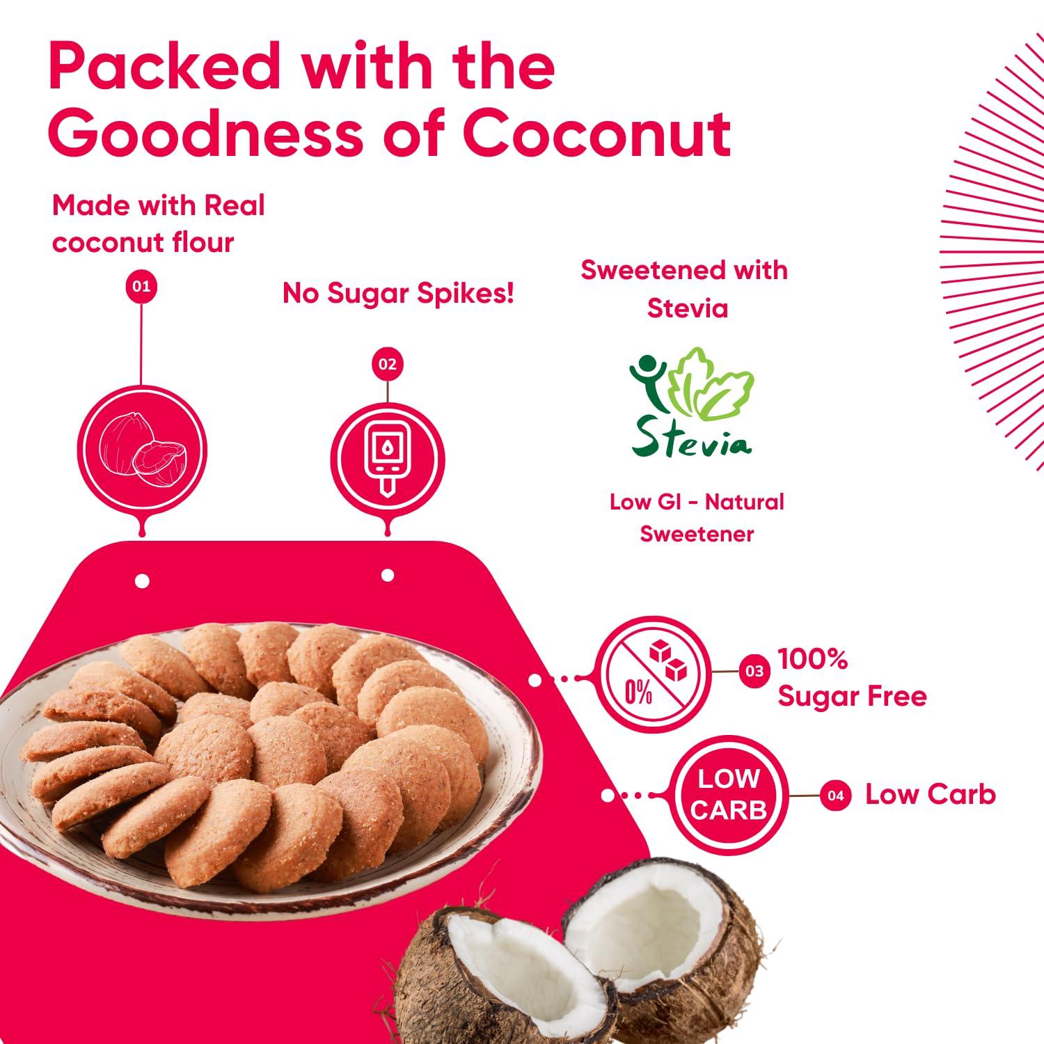 Artinci Artinci Coconut Cookies | As Seen on Shark Tank | Sugar Free Diabetic Friendly with High Protein & Fiber Digestive Biscuits | Low GI & Carbs | (185g x Pack of 1)