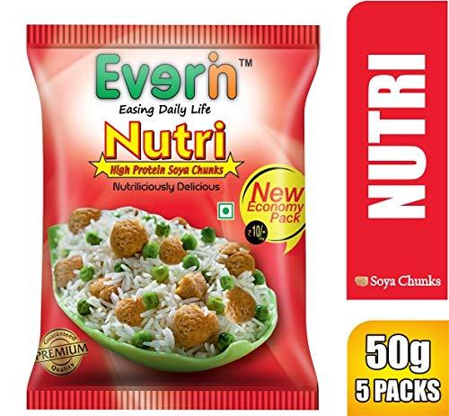 Everin Everin Nutri High Protein and Healthy Gluten Free Soya Chunks Combo Pack of 5 (50g Each)