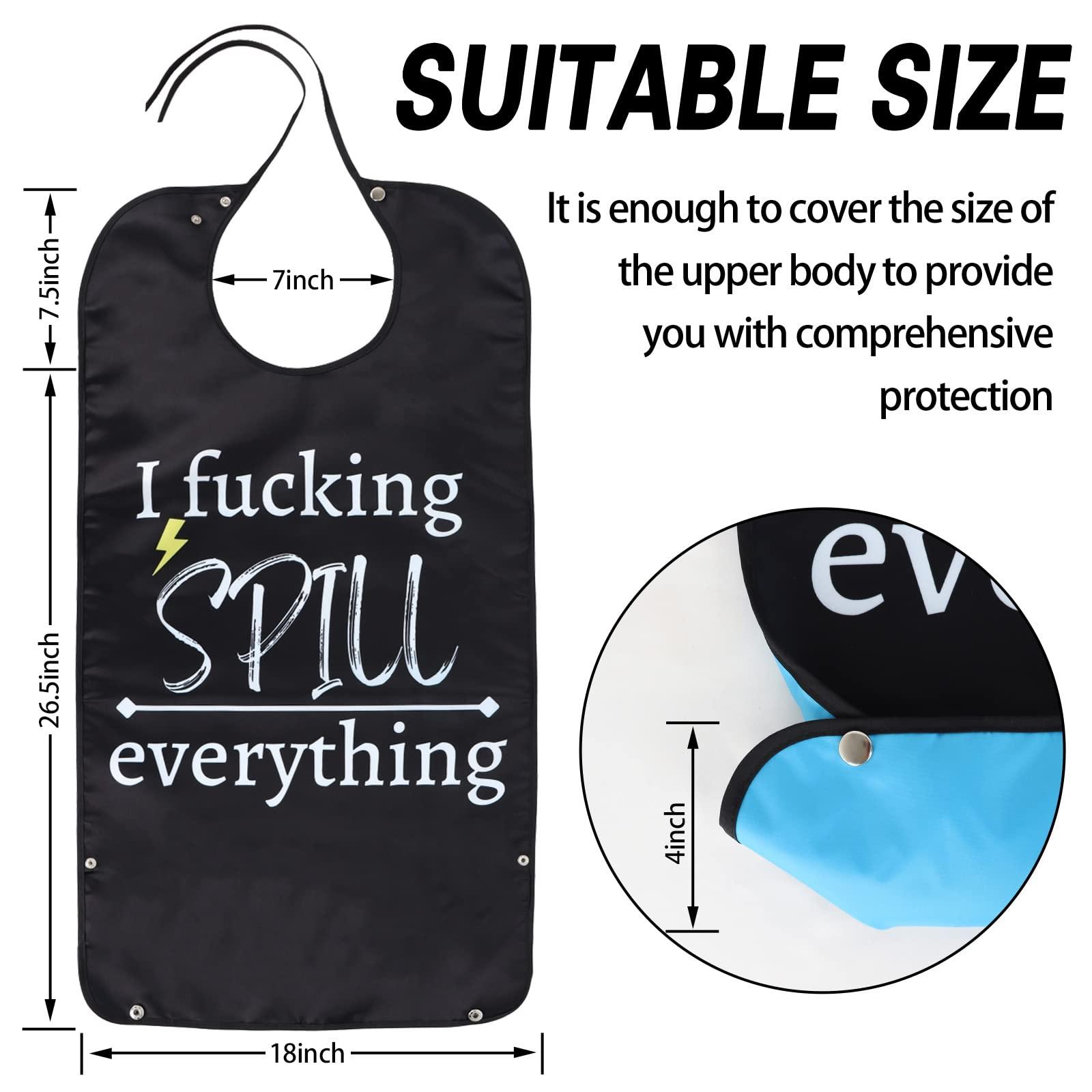 FunisFun Funny Adult Bibs Washable Waterproof Bibs, Reusable Adult Bibs with Crumb Catcher for Women Men & Elderly, Funny Gag Gifts White Elephant Gift(B Style)