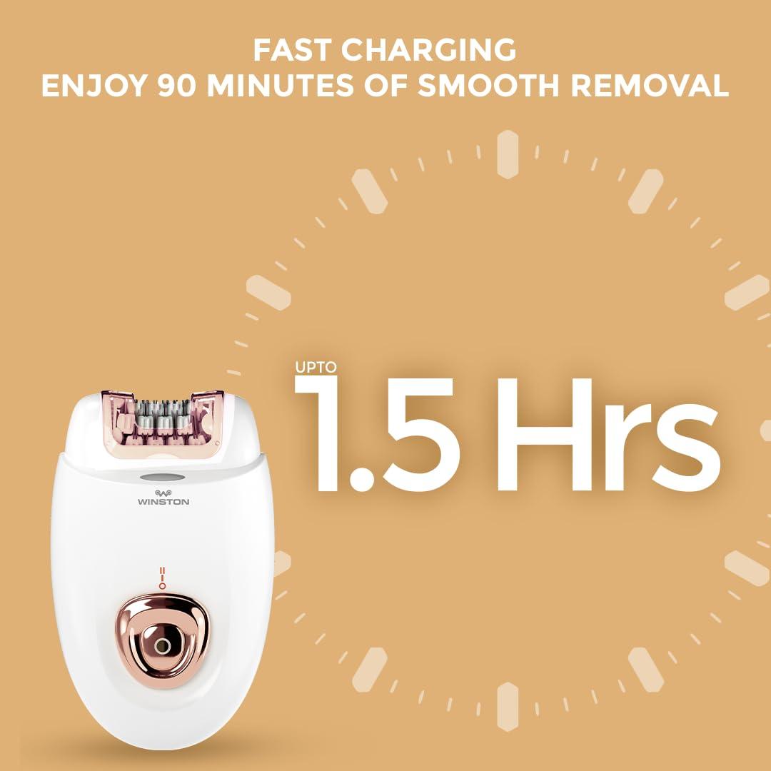 WINSTON Winston Rechargeable Body Epilator and Shaver for Women Facial Hair Remover Machine | Mini Portable Electric Body Shaver | Bikini Trimmer - 90 min Runtime