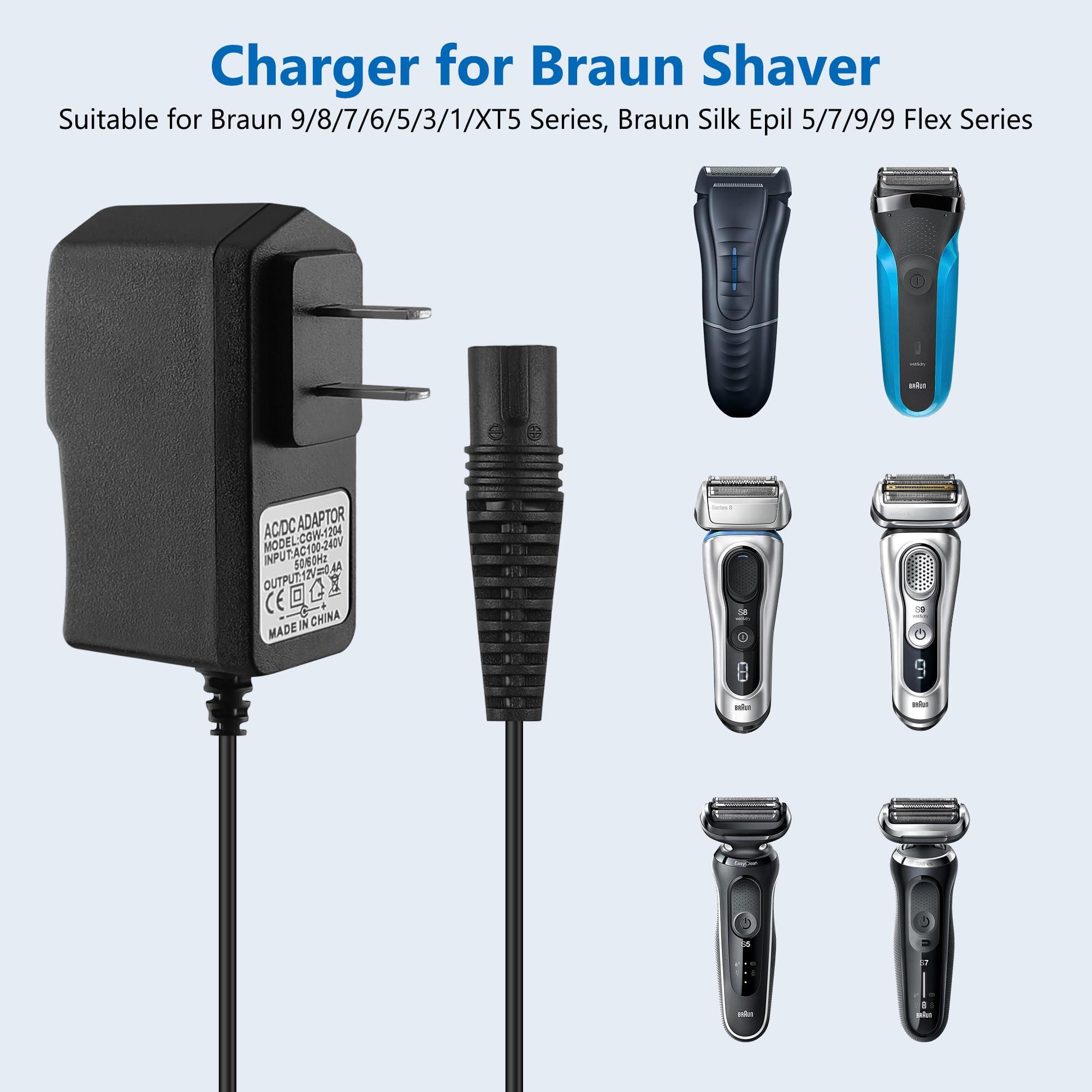 FNKTQL FNKTQL 12V Charger for Braun Shaver 9 8 7 6 5 3 1 XT5 Series, Power Cord for Braun S3 S6 S7 S8 S5 S9 S1 Electric Razor 3040s 340s 9385cc 370 720 760cc 790cc 720s-4 7865cc 9090cc 9330s 5018s (5Ft)