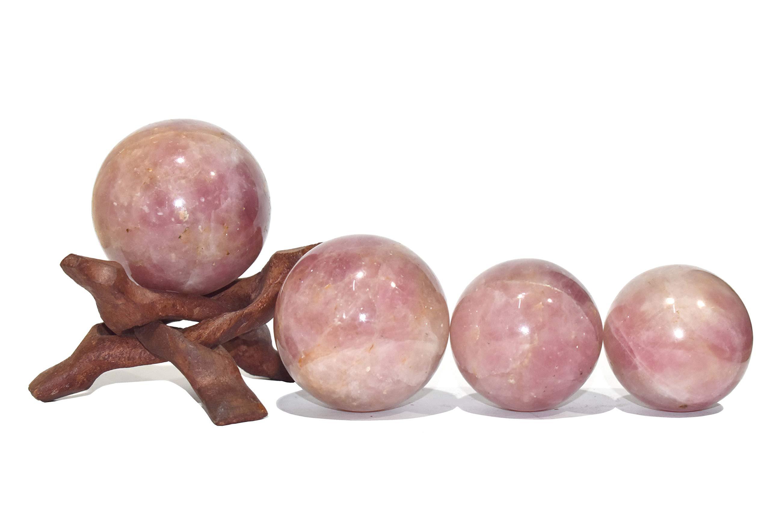 Healings4u Mystic Crystals & Creations Sphere Rose Quartz Dark AAA Size 2-2.5 Inch & One Wooden Ball Stand Natural Crystal Ball Sphere Vastu Reiki Chakra Healing