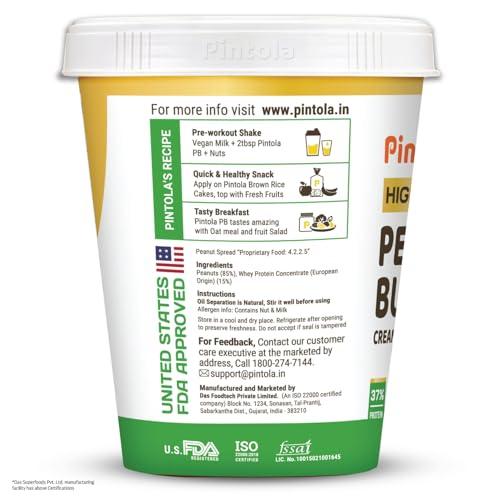 Pintola Pintola High Protein All Natural Peanut Butter | Unsweetened | 37% Protein | Imported Whey Protein and Roasted Peanuts (Creamy, 1kg)