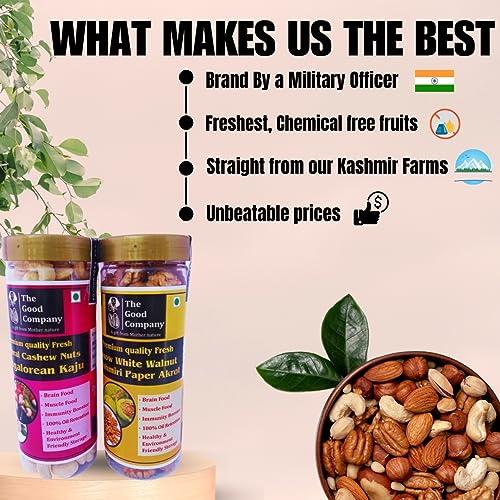 THE GOOD COMPANY Jammu Tawi Express WORLD FAMOUS KASHMIRI PAPER AKROT Giri & MANGALOREAN KAJU Combo Pack | Walnut Kernels & Cashews| 430gm | Pure Without Shell Walnut Kernels | Raw Akhroth Giri Dry fruit combo Pack|