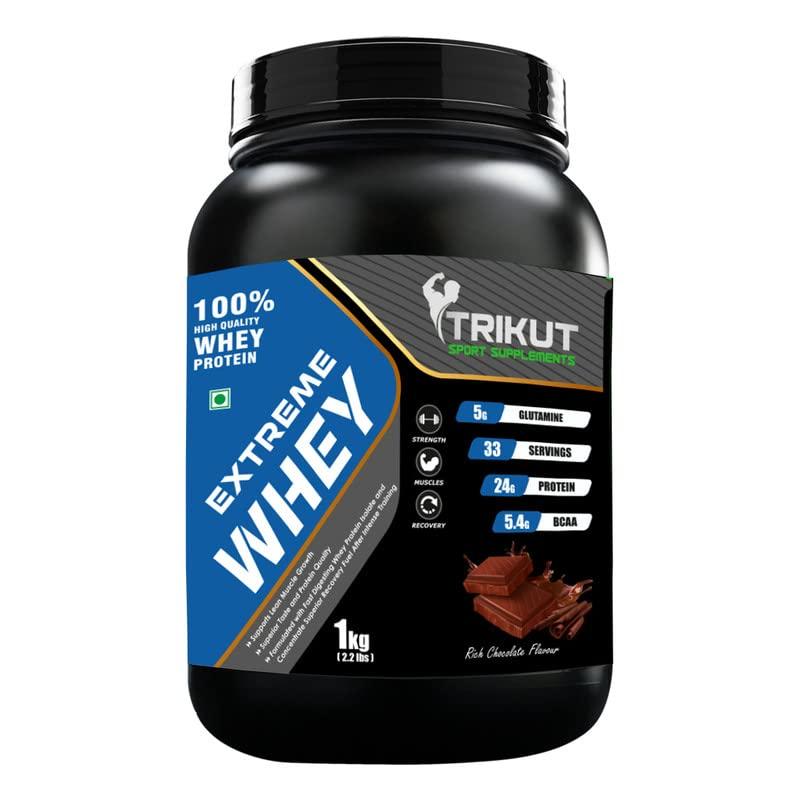 Trikut Sport Supplements Extreme Whey Protein 2.2lbs/1kg - 24g Protein Per Serving - Rich Chocolate
