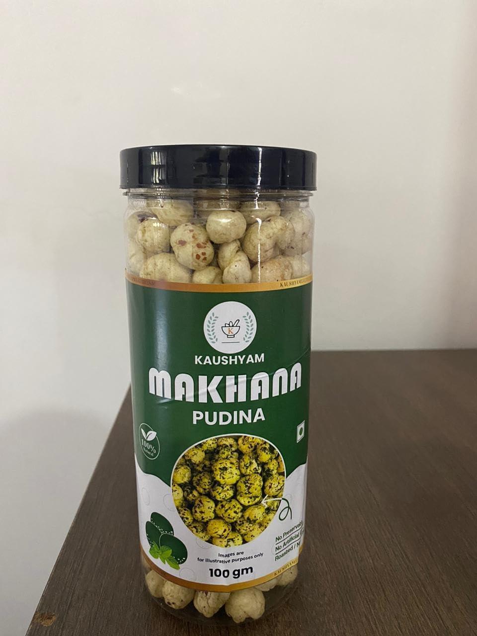 Kaushyam Kaushyam Makhana Roasted Flavoured | Makhana Fox Nut Tasty Crunchy & Healthy Snacks 100 Gm (Pudina Punch)