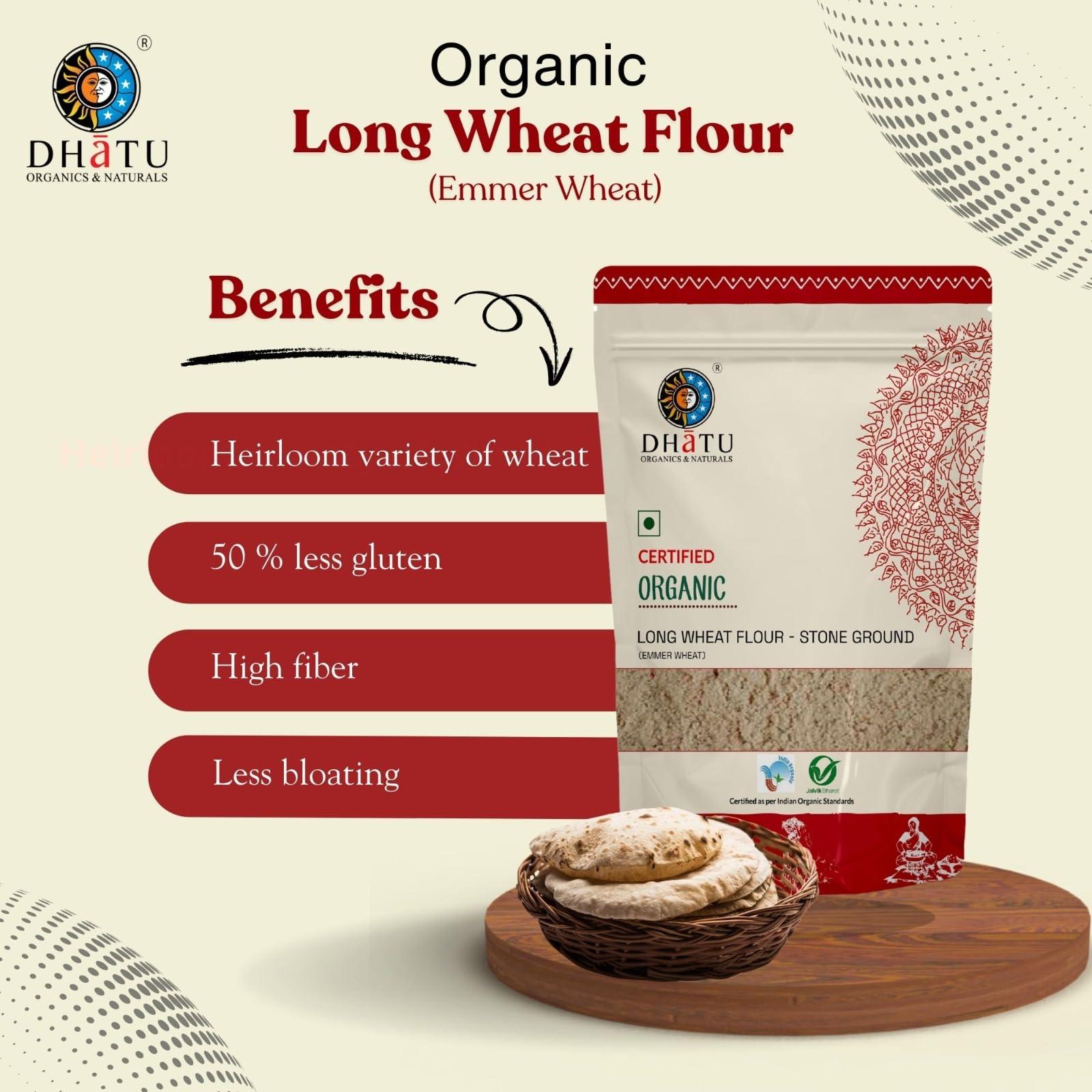 Dhatu Dhatu Organics & Naturals Long Emmer Wheat Flour, 500 g - Khapli Atta, Farro Flour, Sambha Wheat