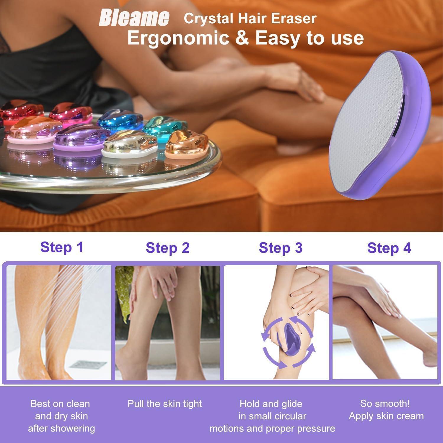 Bleame Bleame Crystal Hair Eraser, Bleame Crystal Hair Remover, for Men & Women Arms Legs Back, Fast & Easy Exfoliate, Soft Smooth Silky Skin, Apply To Any Part Of The Body (Purple) (Black)