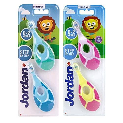 Jordan Jordan Step 1 Baby Toothbrush, 0-2 Years, Soft Bristles, BPA Free (Pack of 4, 0-2 Years - Multi Color)